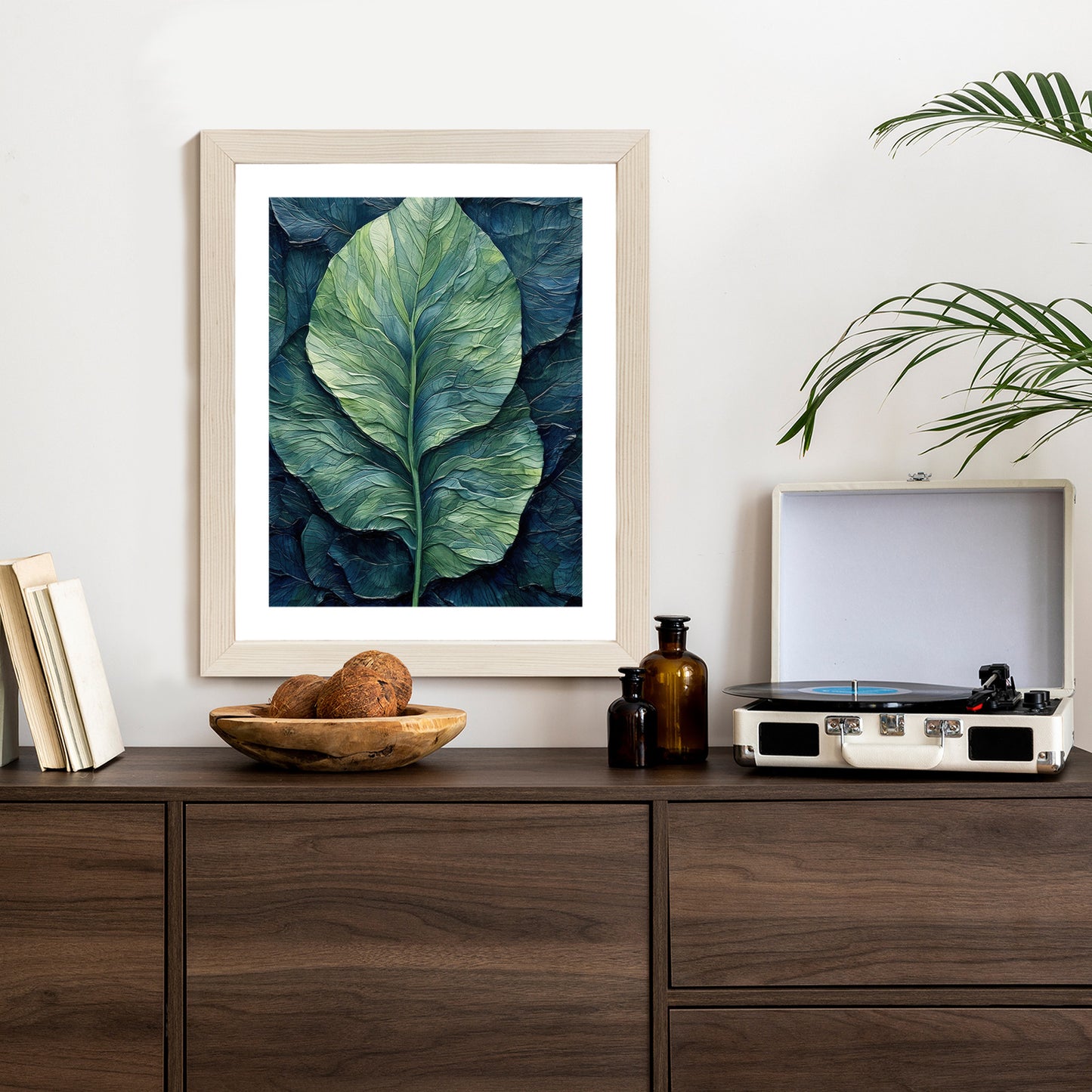 Poster Natur Abstraktes Grünes Blatt Rahmen Holz Mit Passepartout Farbe Natürlich