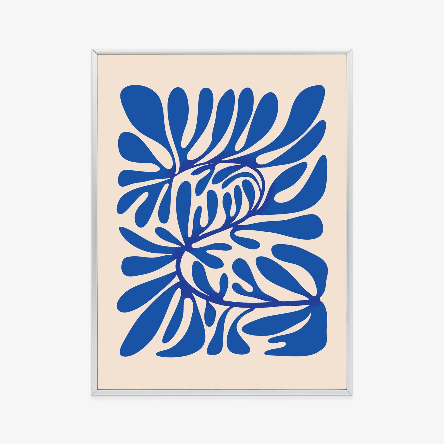 Poster Minimalistisches Blaues Pflanzenmuster Rahmen Holz Mit Passepartout Farbe Natürlich