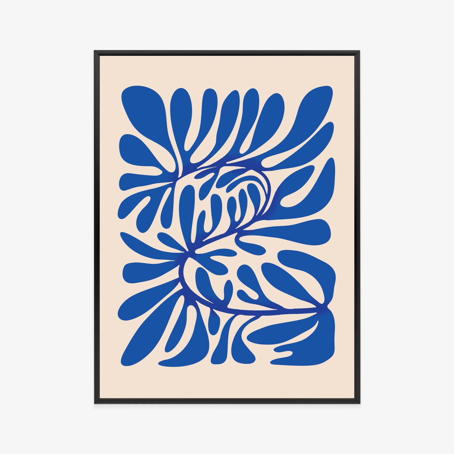 Poster Minimalistisches Blaues Pflanzenmuster Rahmen Holz Mit Passepartout Farbe Natürlich
