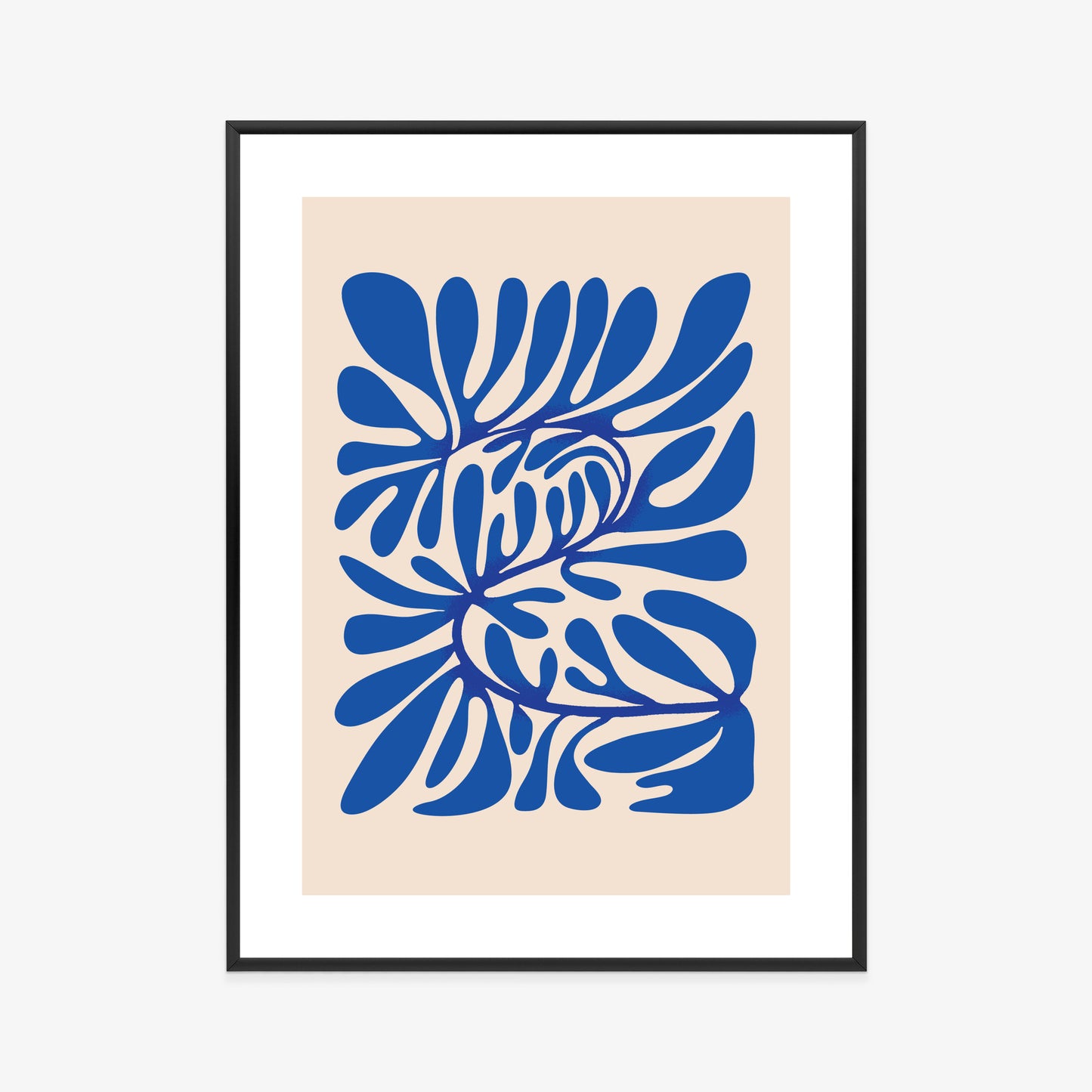 Poster Minimalistisches Blaues Pflanzenmuster Rahmen Holz Mit Passepartout Farbe Natürlich