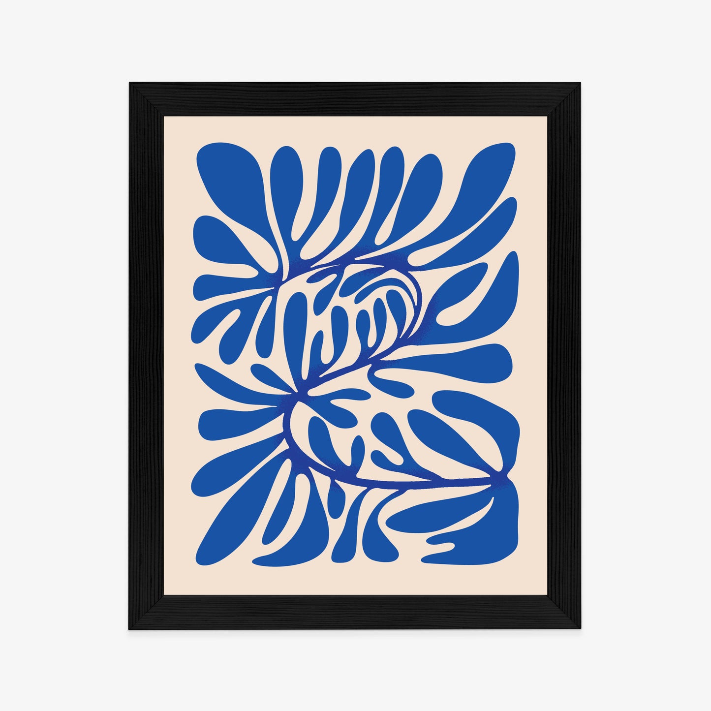 Poster Minimalistisches Blaues Pflanzenmuster Rahmen Holz Mit Passepartout Farbe Natürlich