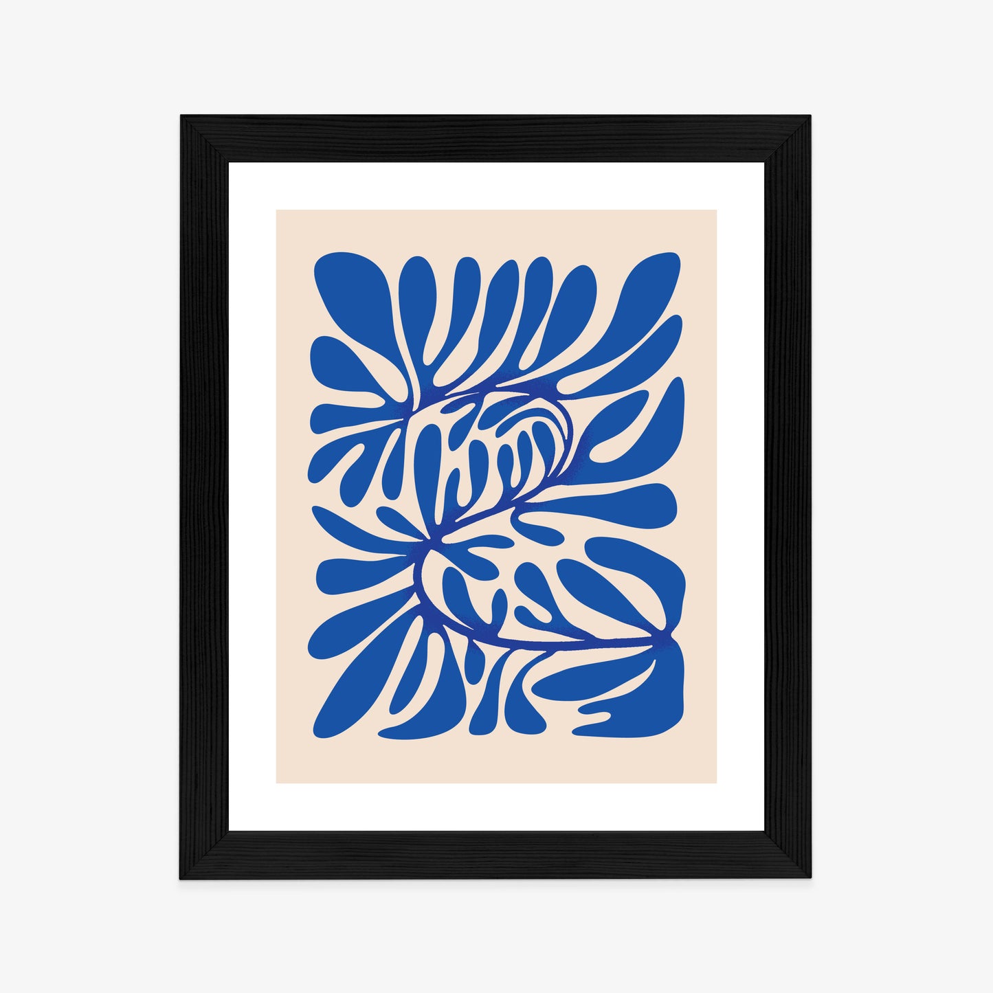 Poster Minimalistisches Blaues Pflanzenmuster Rahmen Holz Mit Passepartout Farbe Natürlich