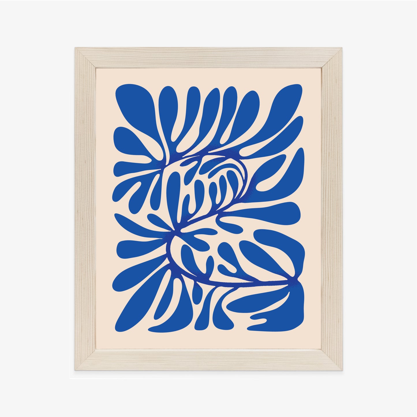 Poster Minimalistisches Blaues Pflanzenmuster Rahmen Holz Mit Passepartout Farbe Natürlich