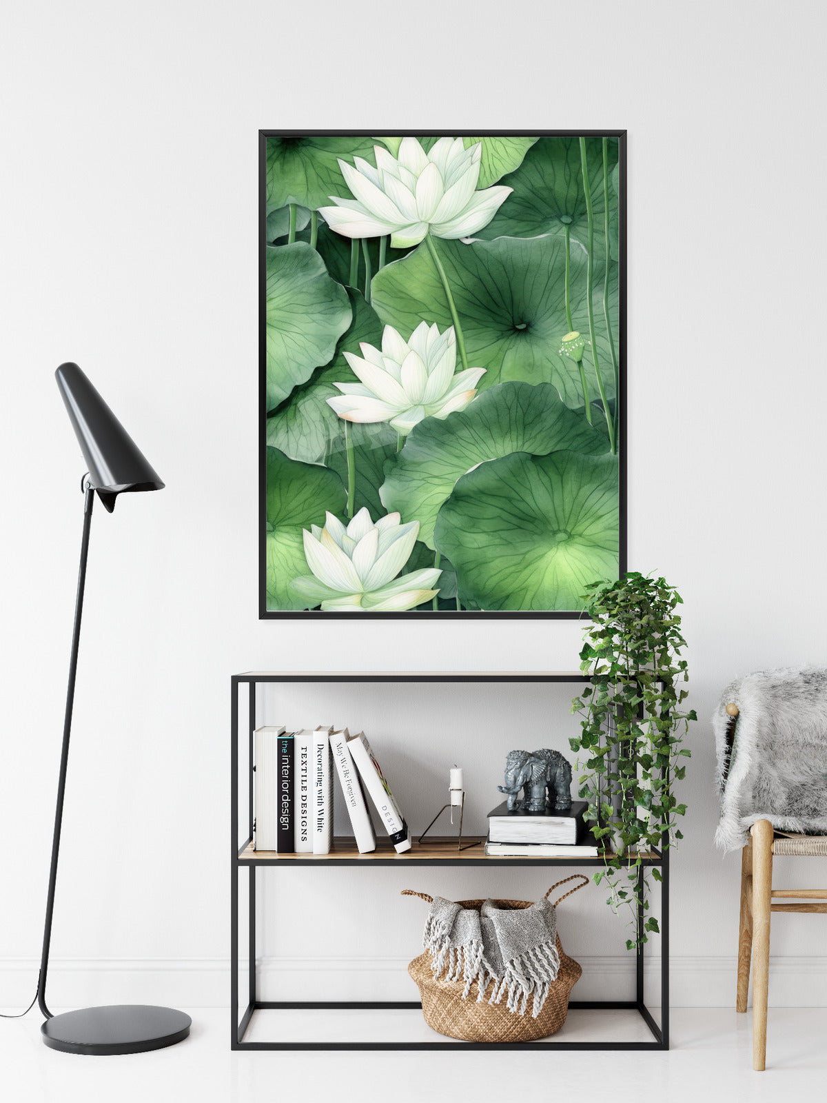 Poster Lotusblume Zwischen Grünen Blättern Rahmen Holz Mit Passepartout Farbe Natürlich