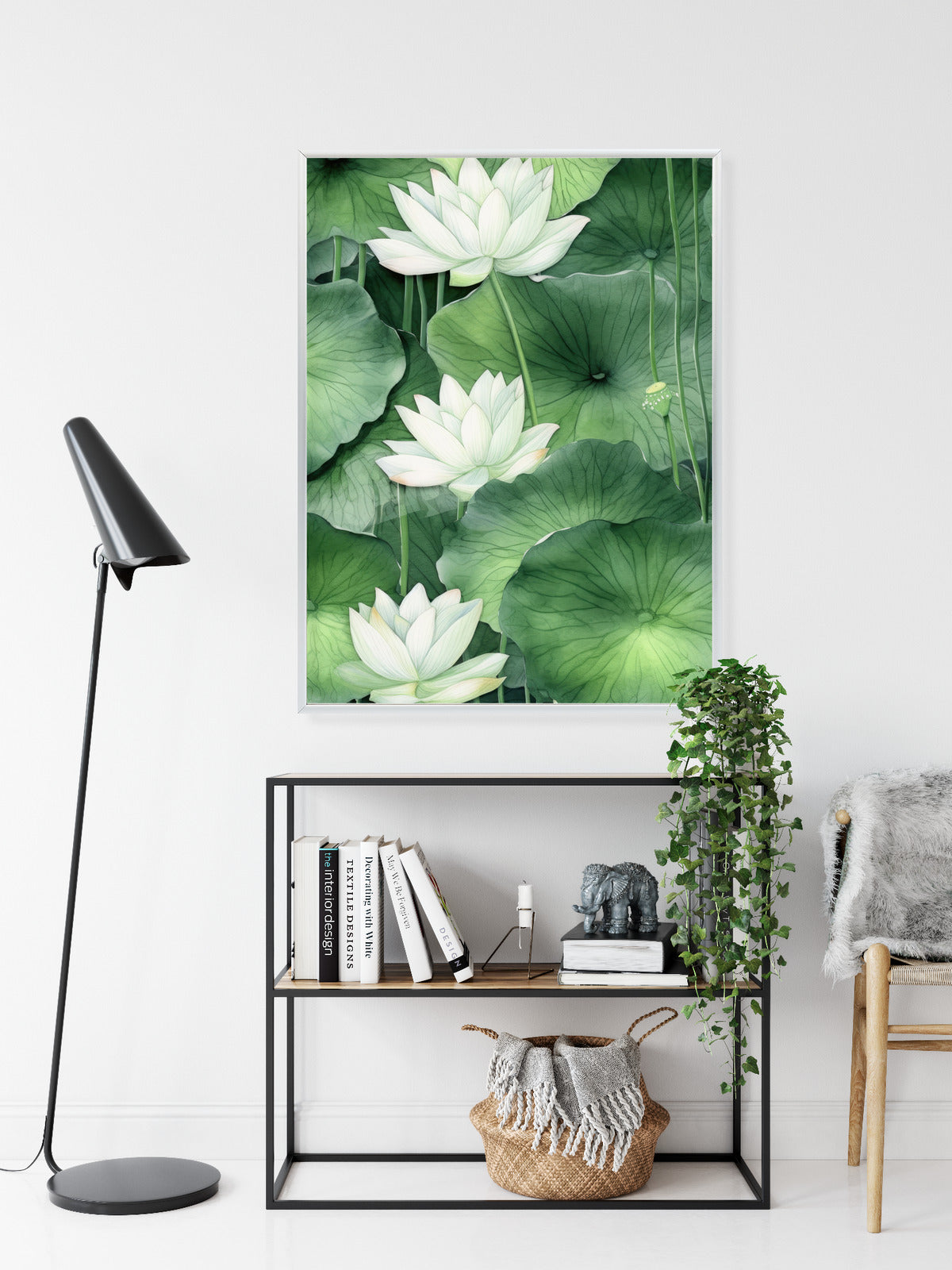 Poster Lotusblume Zwischen Grünen Blättern Rahmen Holz Mit Passepartout Farbe Natürlich