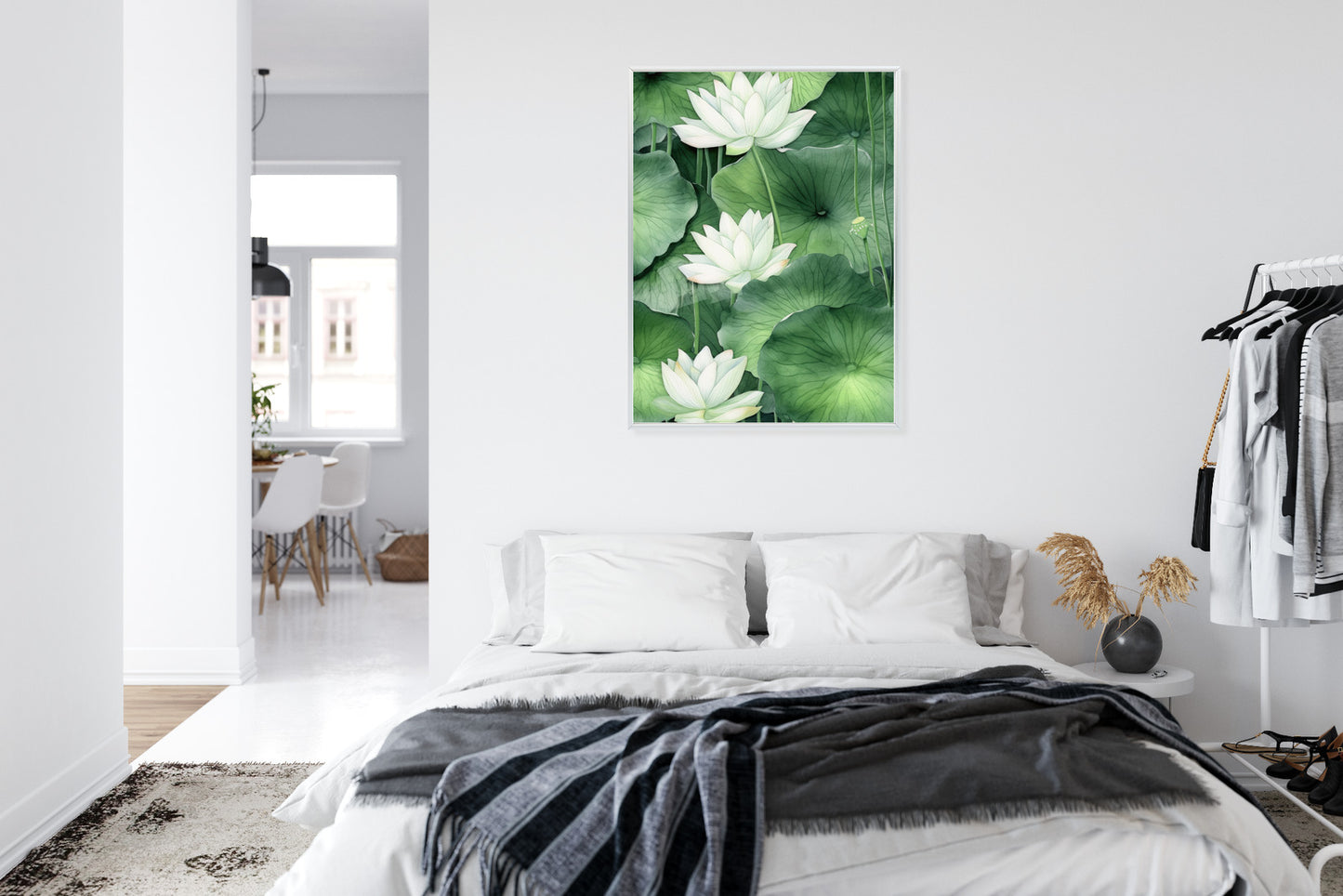 Poster Lotusblume Zwischen Grünen Blättern Rahmen Holz Mit Passepartout Farbe Natürlich