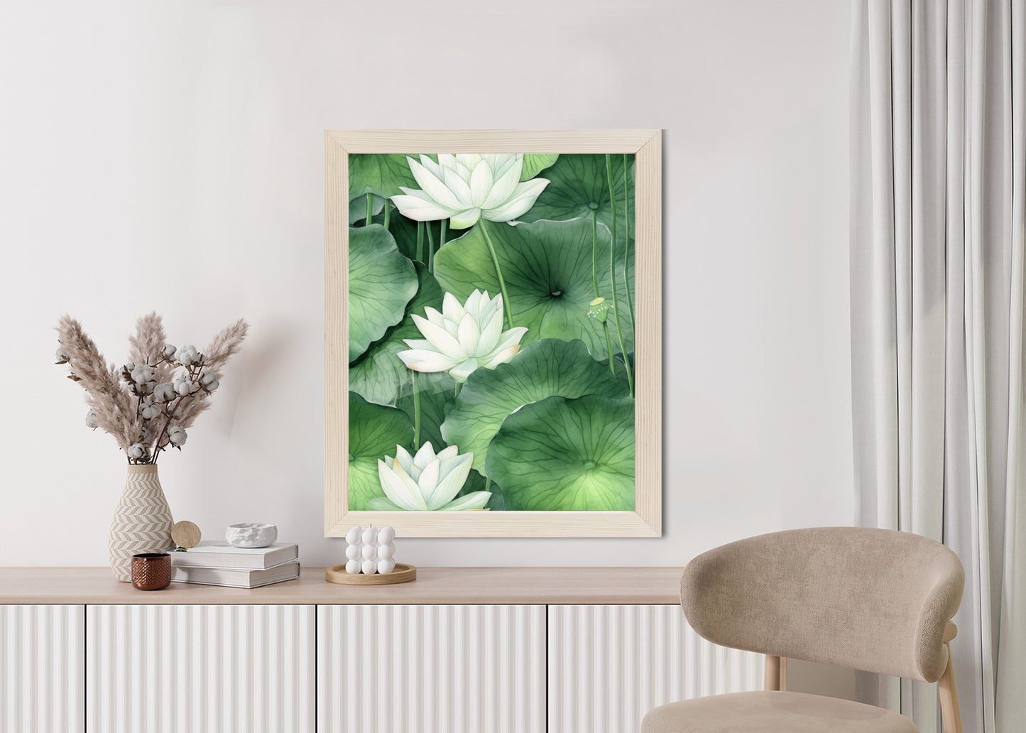 Poster Lotusblume Zwischen Grünen Blättern Rahmen Holz Mit Passepartout Farbe Natürlich