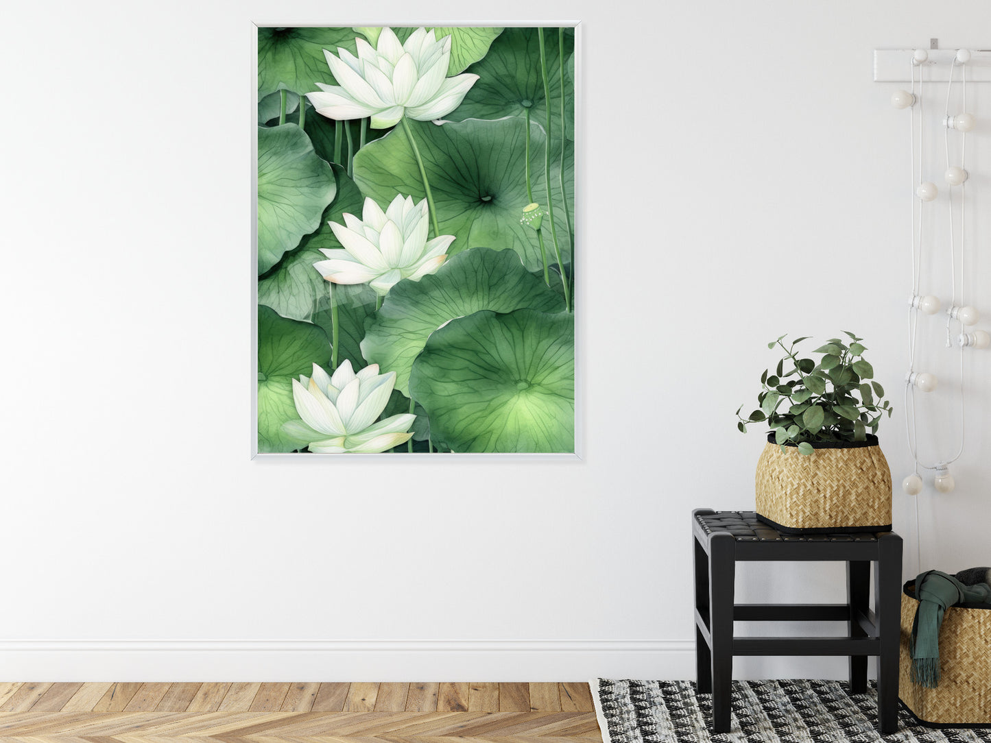 Poster Lotusblume Zwischen Grünen Blättern Rahmen Holz Mit Passepartout Farbe Natürlich