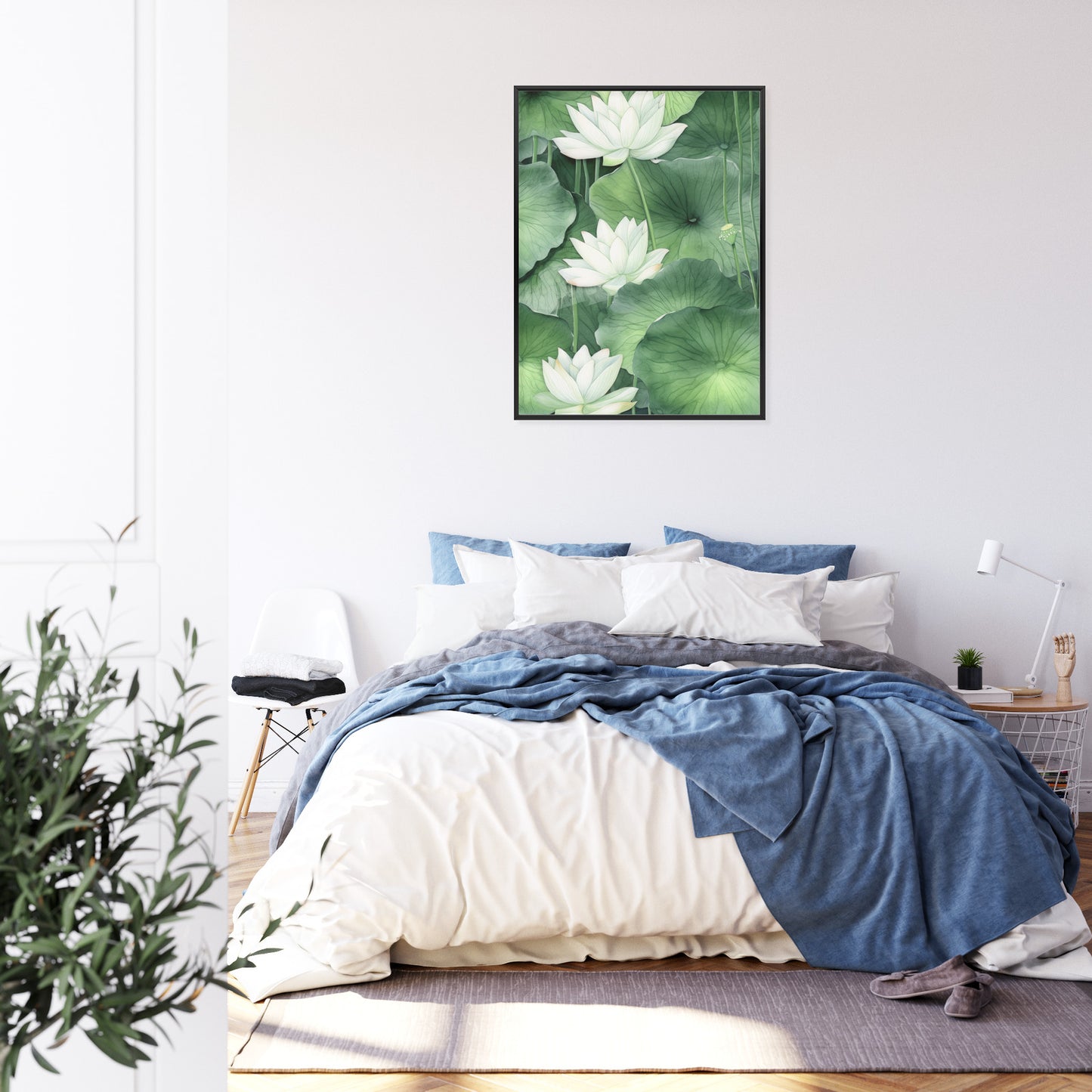 Poster Lotusblume Zwischen Grünen Blättern Rahmen Holz Mit Passepartout Farbe Natürlich