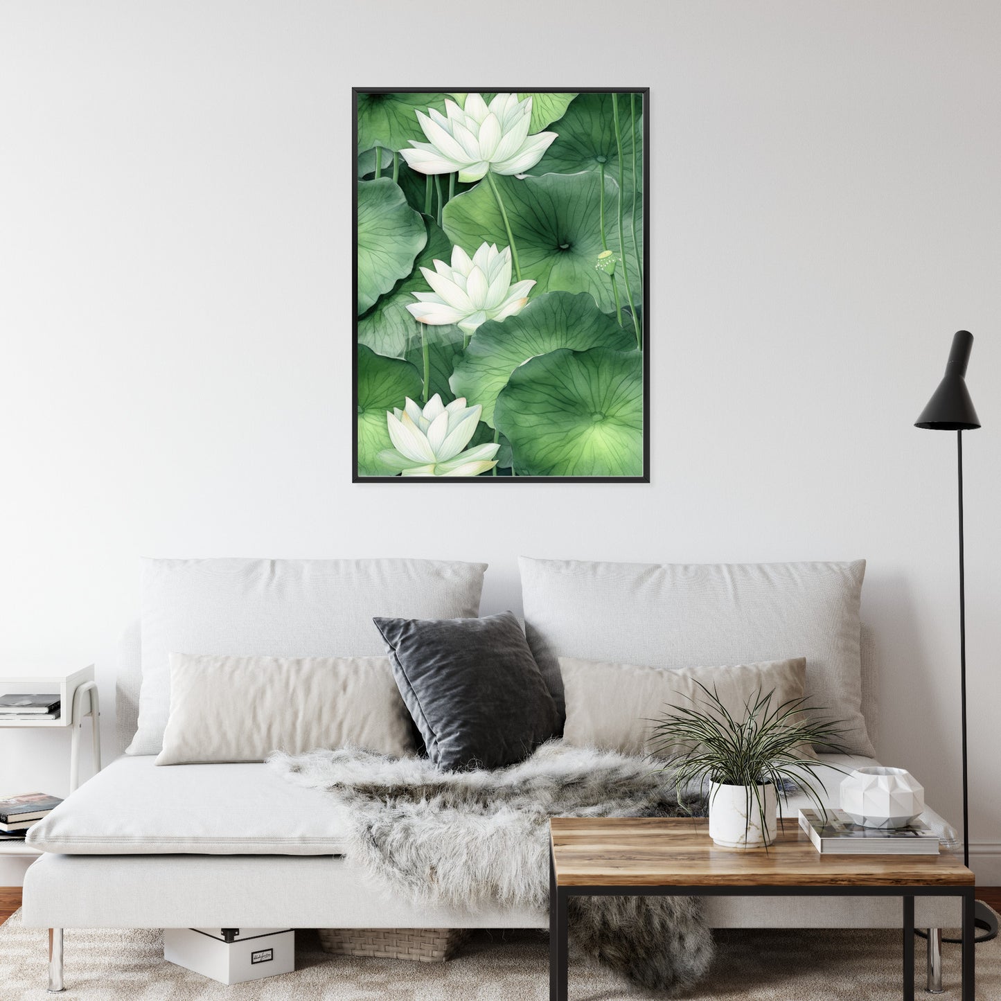 Poster Lotusblume Zwischen Grünen Blättern Rahmen Holz Mit Passepartout Farbe Natürlich