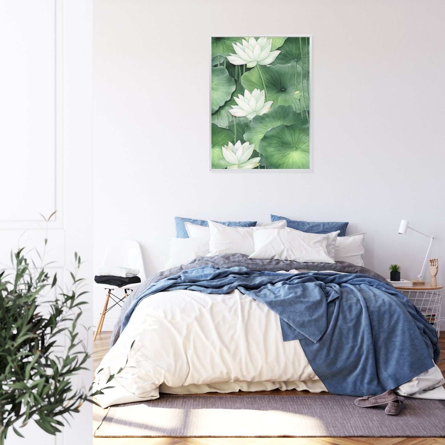 Poster Lotusblume Zwischen Grünen Blättern Rahmen Holz Mit Passepartout Farbe Natürlich