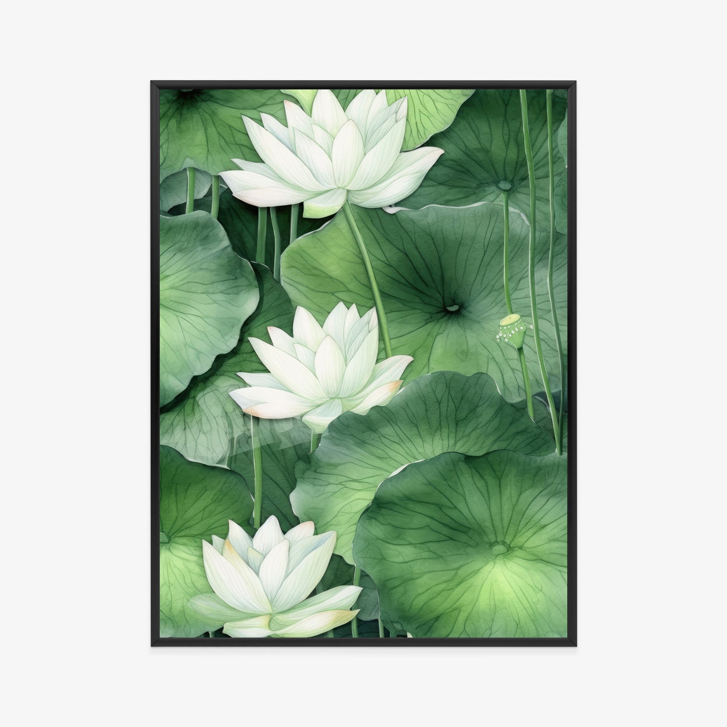 Poster Lotusblume Zwischen Grünen Blättern Rahmen Holz Mit Passepartout Farbe Natürlich