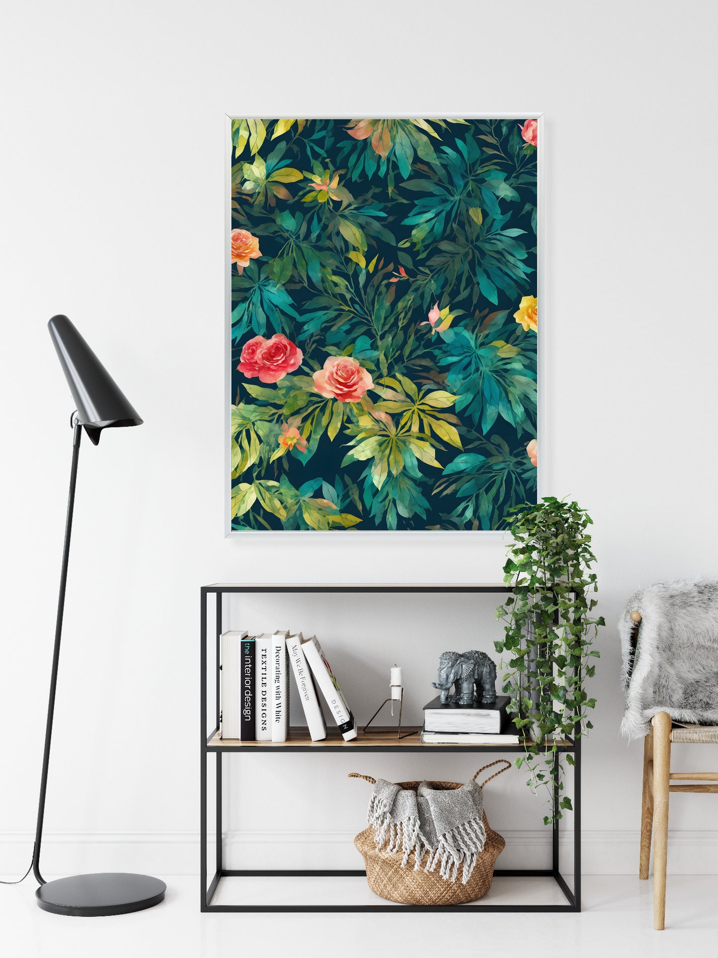 Poster Aquarell Wildrosen Rahmen Holz Mit Passepartout Farbe Natürlich