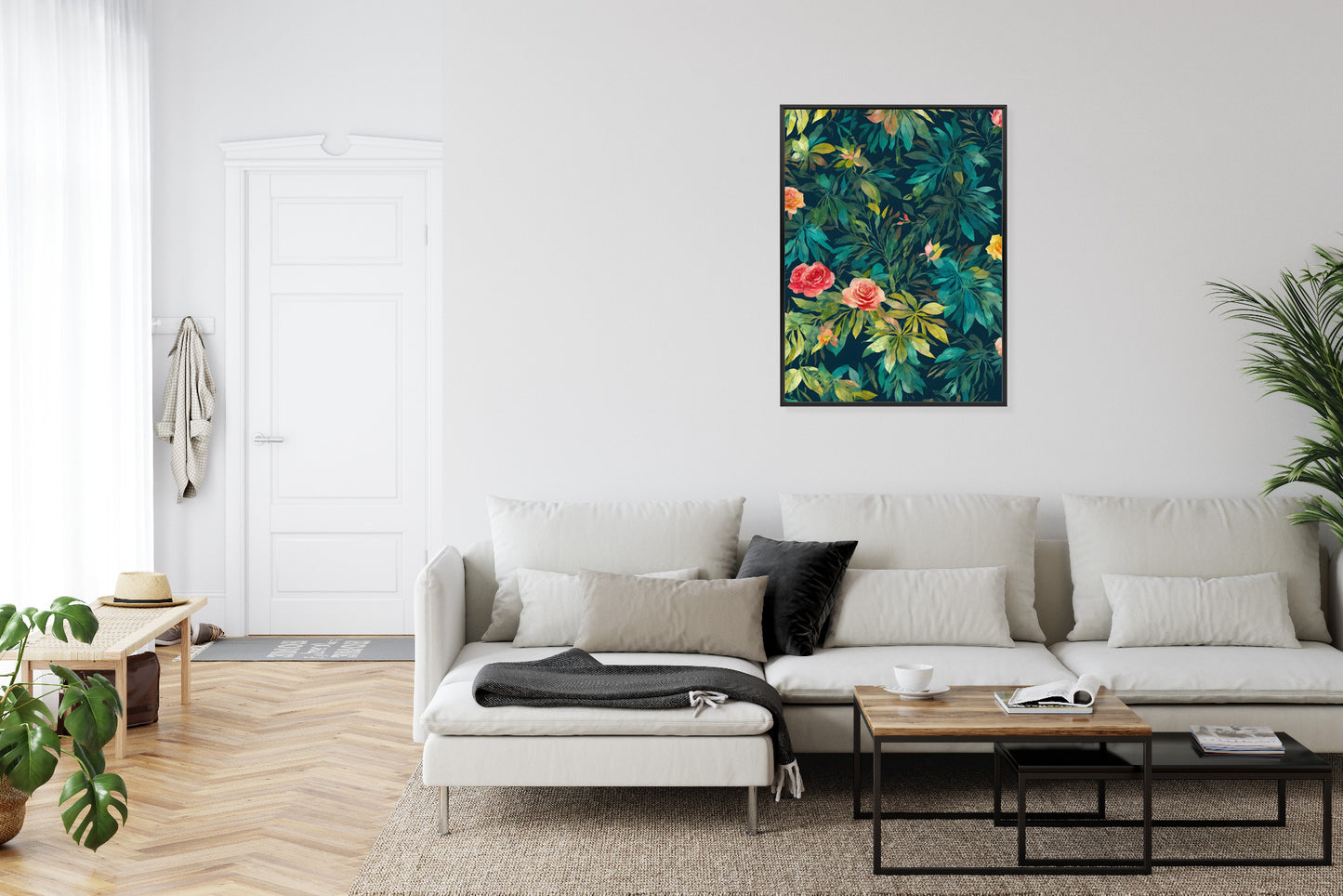 Poster Aquarell Wildrosen Rahmen Holz Mit Passepartout Farbe Natürlich