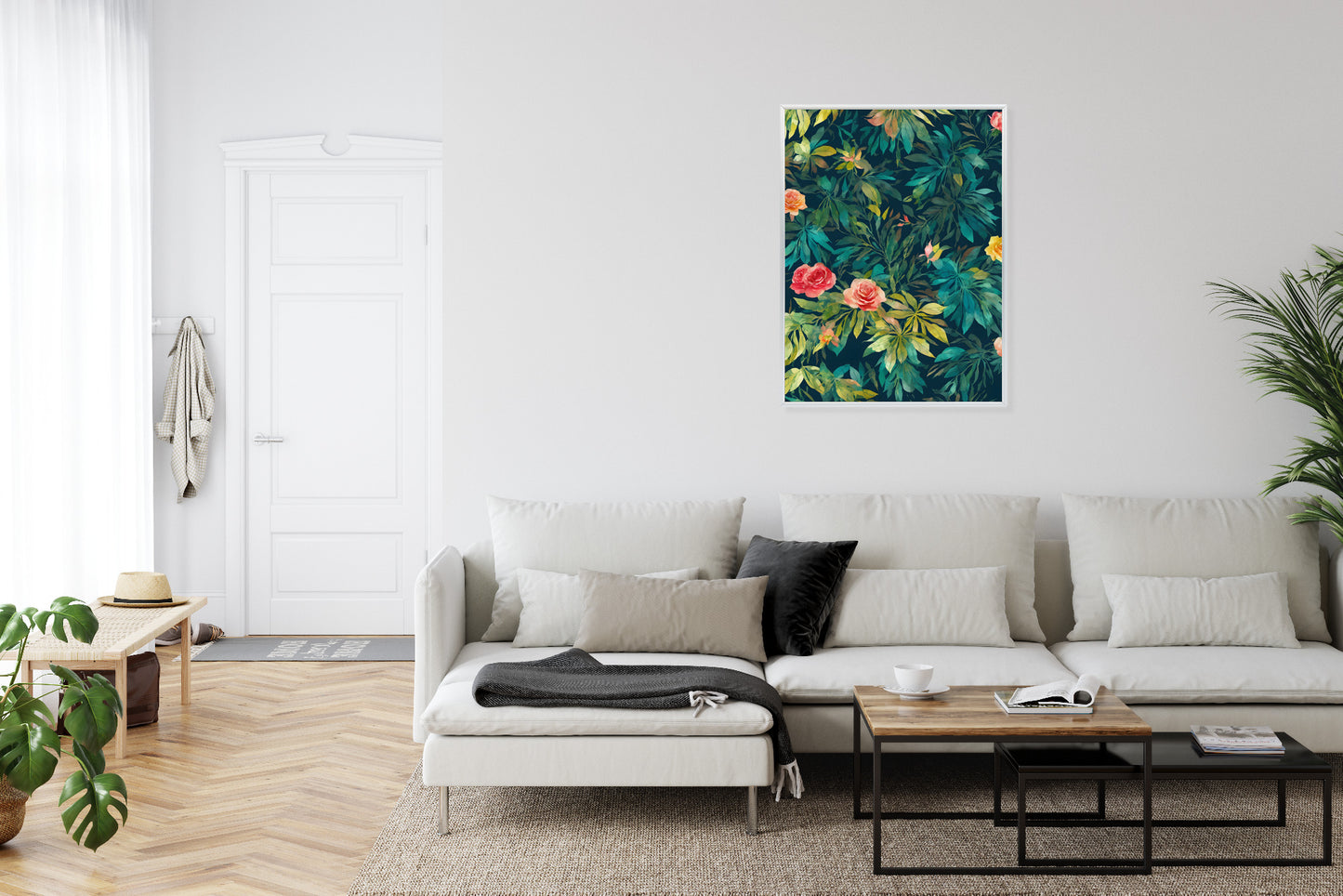 Poster Aquarell Wildrosen Rahmen Holz Mit Passepartout Farbe Natürlich