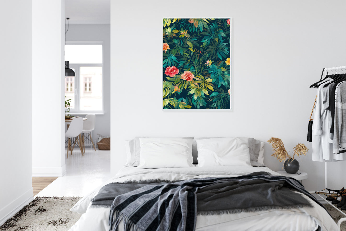 Poster Aquarell Wildrosen Rahmen Holz Mit Passepartout Farbe Natürlich