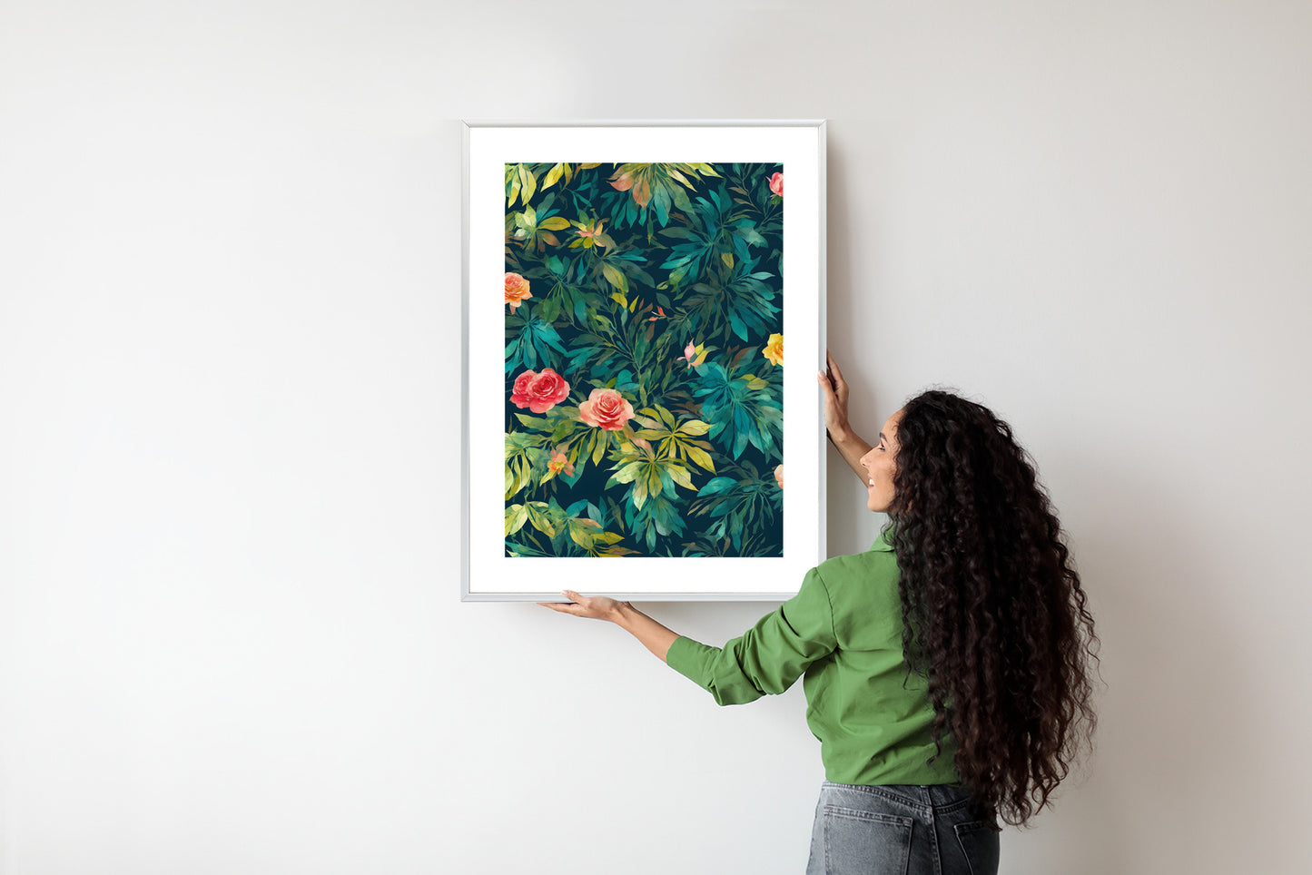 Poster Aquarell Wildrosen Rahmen Holz Mit Passepartout Farbe Natürlich