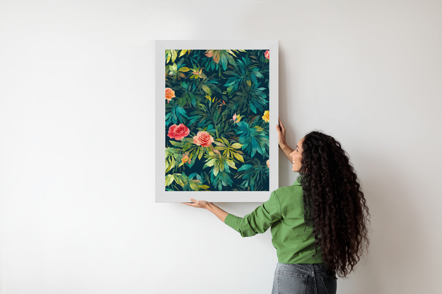 Poster Aquarell Wildrosen Rahmen Holz Mit Passepartout Farbe Natürlich
