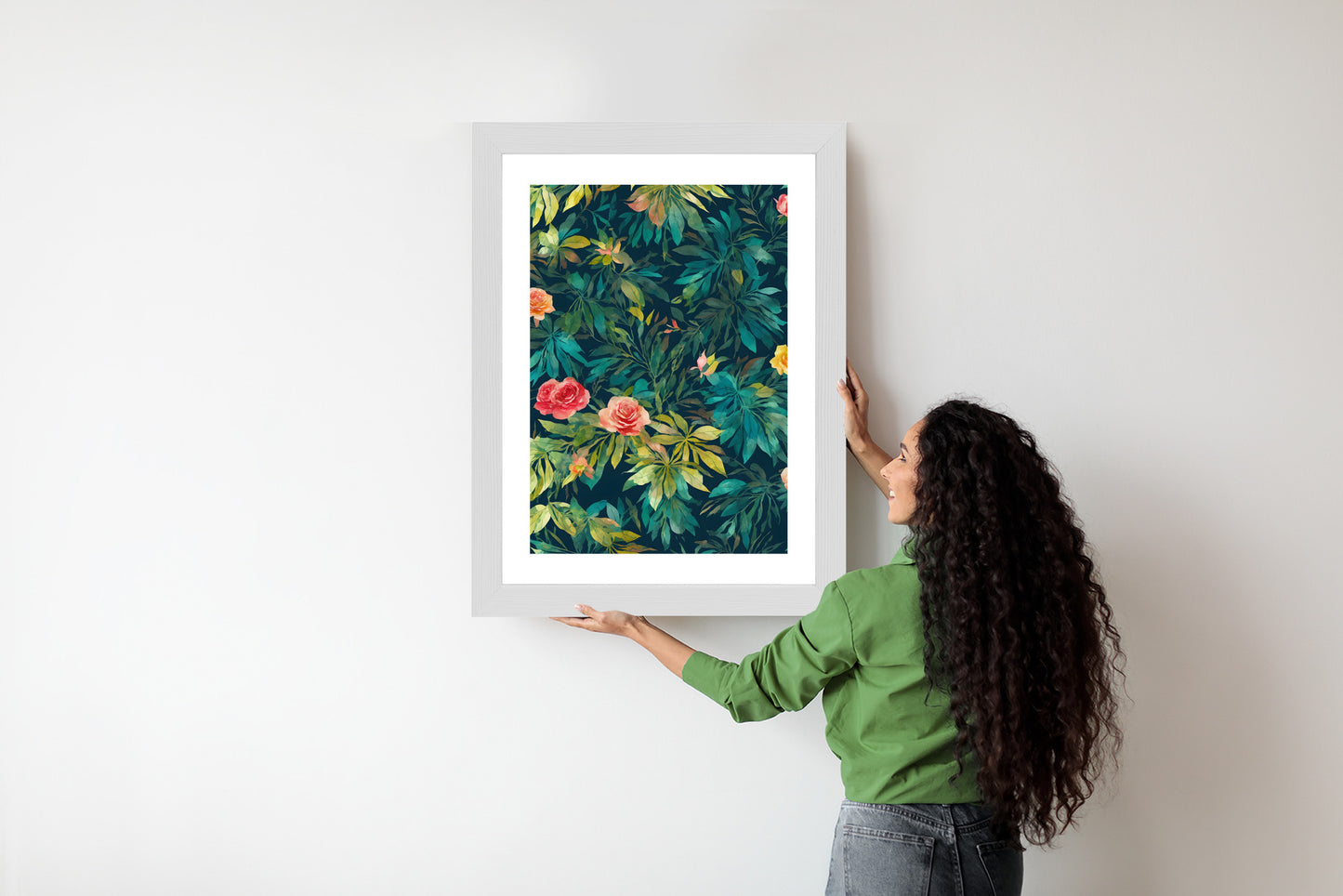 Poster Aquarell Wildrosen Rahmen Holz Mit Passepartout Farbe Natürlich