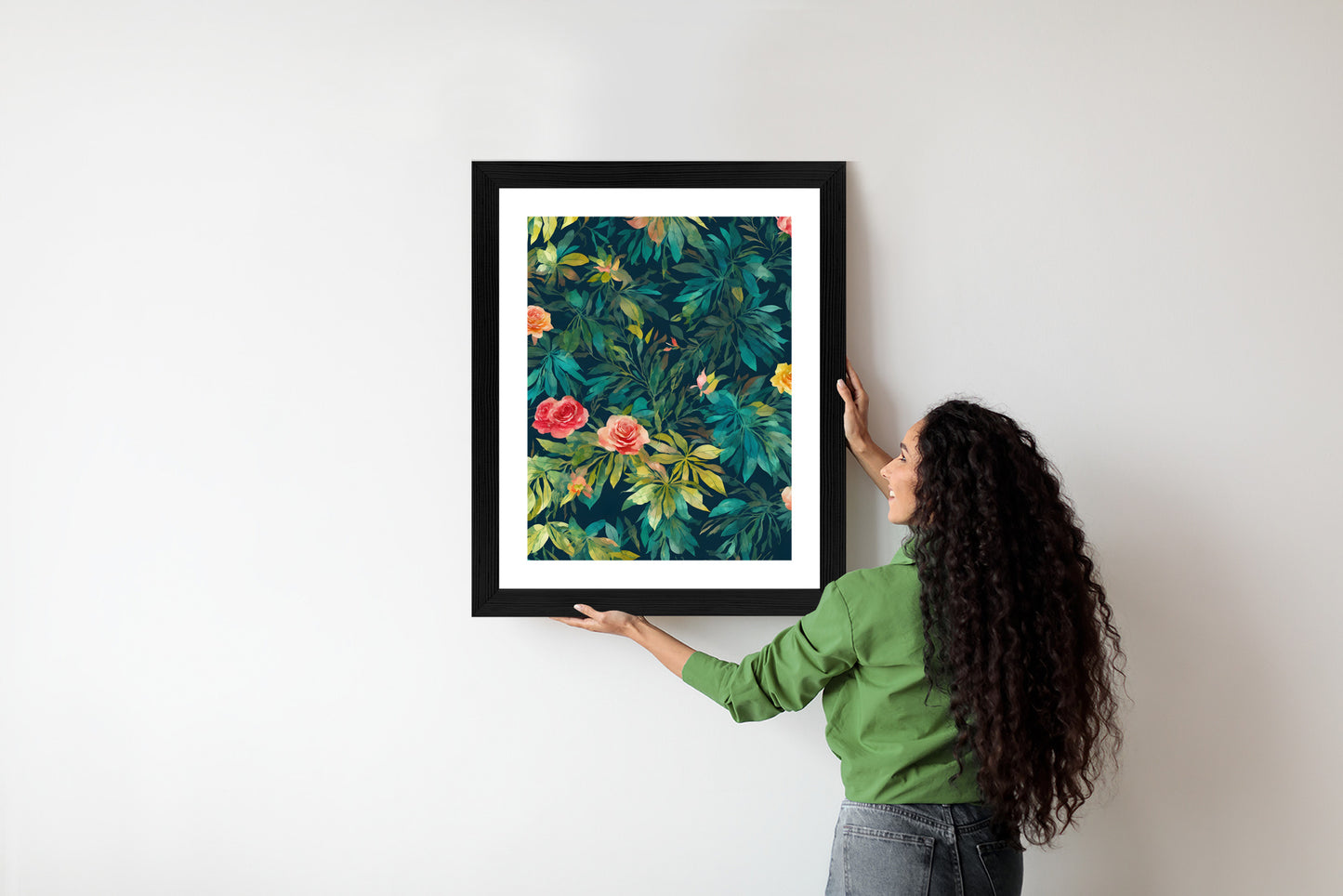 Poster Aquarell Wildrosen Rahmen Holz Mit Passepartout Farbe Natürlich