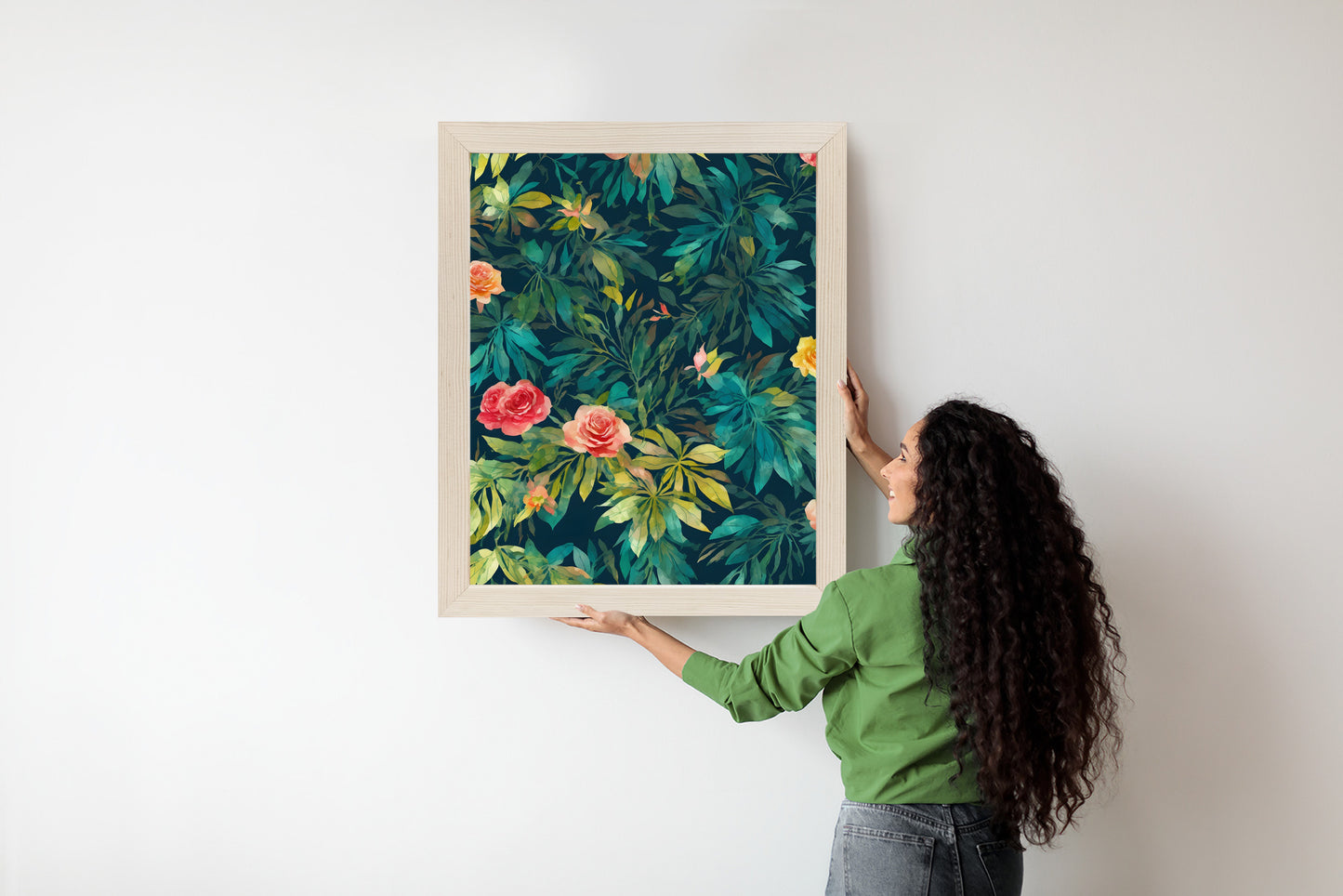 Poster Aquarell Wildrosen Rahmen Holz Mit Passepartout Farbe Natürlich