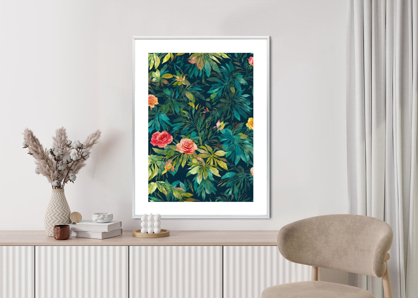 Poster Aquarell Wildrosen Rahmen Holz Mit Passepartout Farbe Natürlich