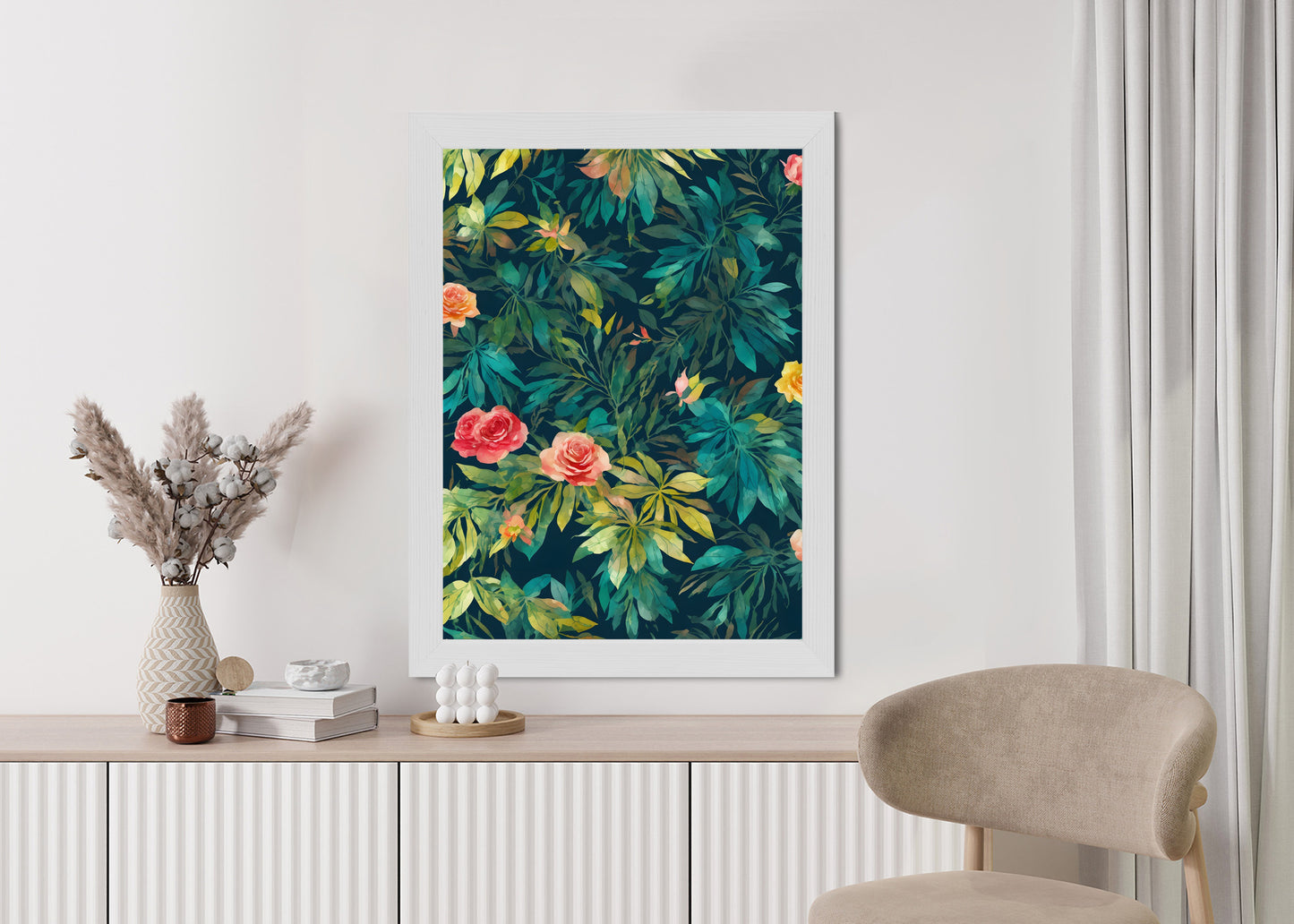 Poster Aquarell Wildrosen Rahmen Holz Mit Passepartout Farbe Natürlich