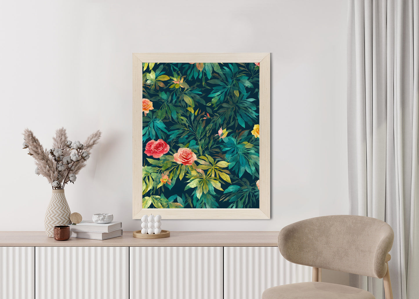 Poster Aquarell Wildrosen Rahmen Holz Mit Passepartout Farbe Natürlich