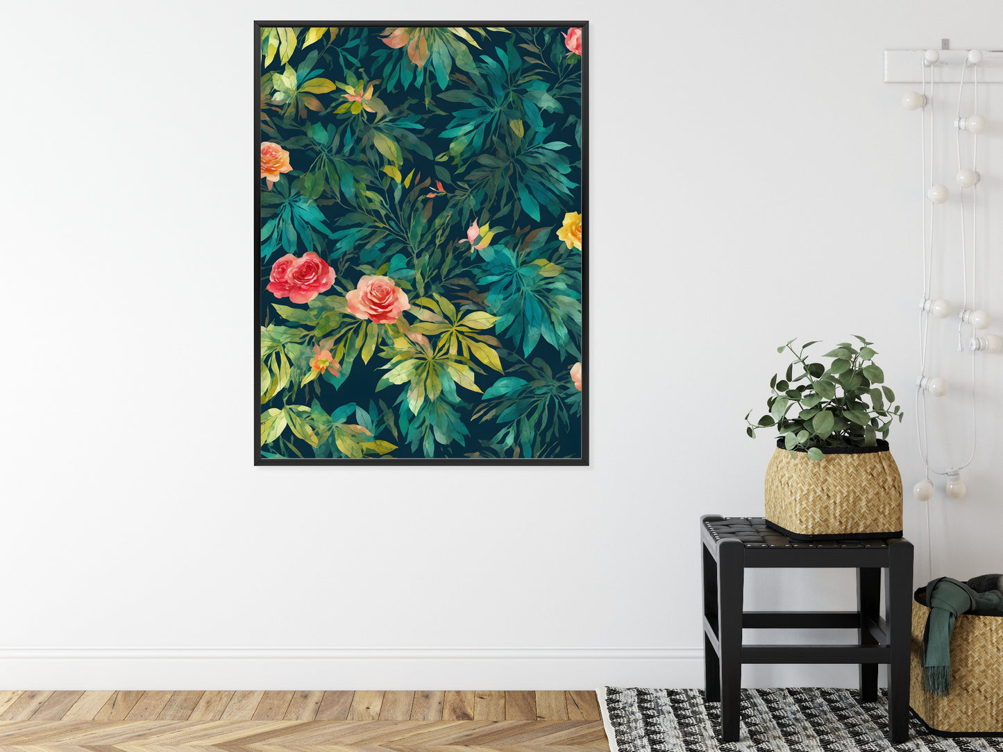 Poster Aquarell Wildrosen Rahmen Holz Mit Passepartout Farbe Natürlich