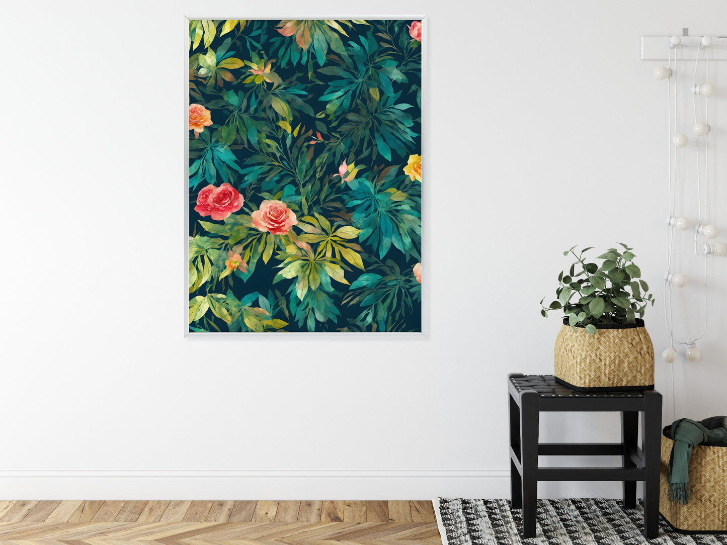 Poster Aquarell Wildrosen Rahmen Holz Mit Passepartout Farbe Natürlich