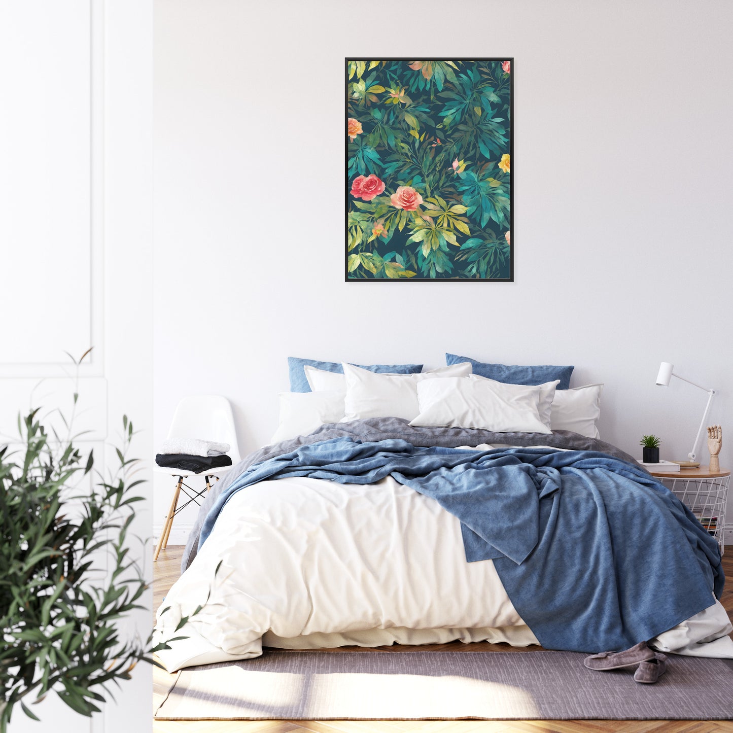 Poster Aquarell Wildrosen Rahmen Holz Mit Passepartout Farbe Natürlich