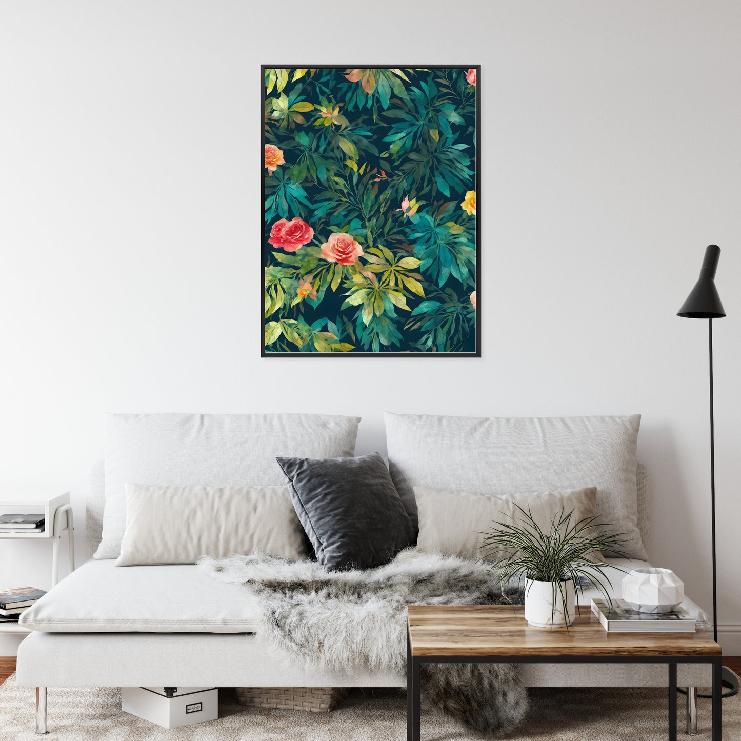 Poster Aquarell Wildrosen Rahmen Holz Mit Passepartout Farbe Natürlich