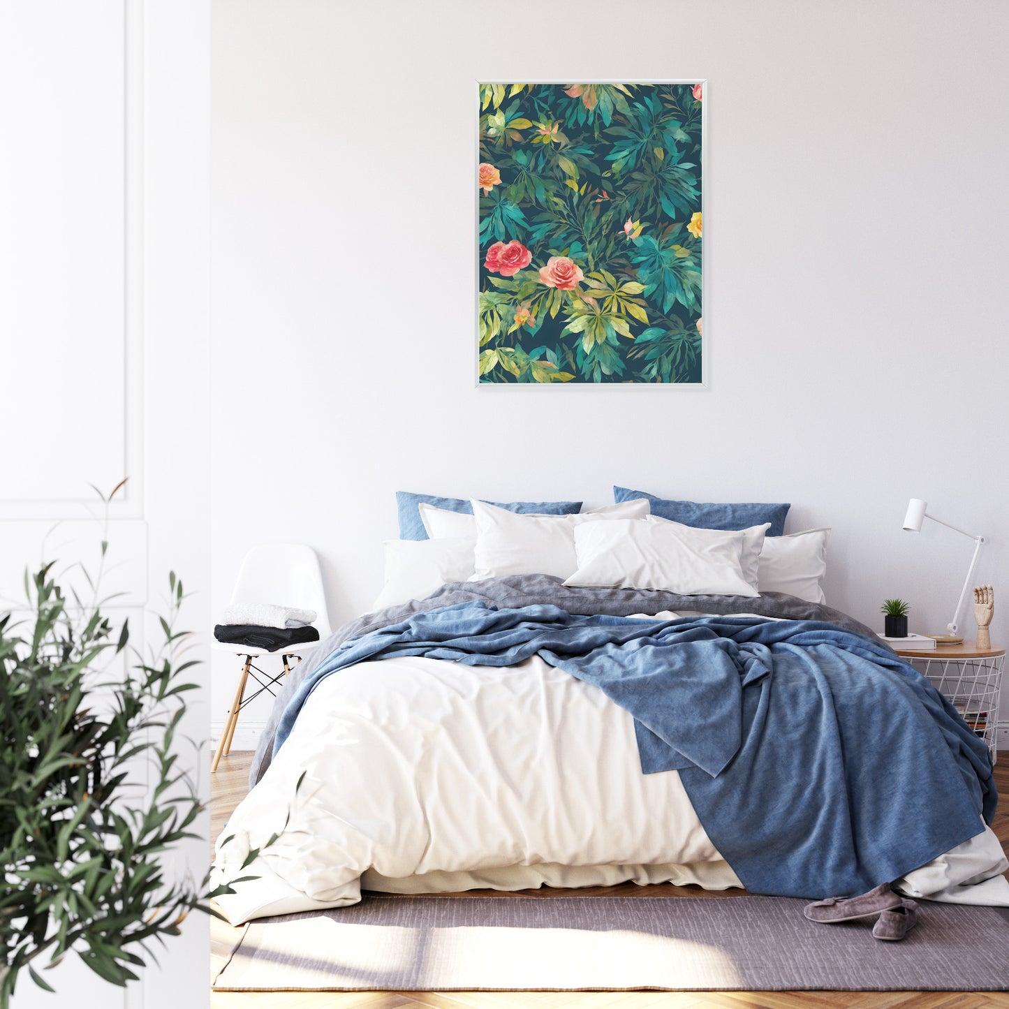 Poster Aquarell Wildrosen Rahmen Holz Mit Passepartout Farbe Natürlich