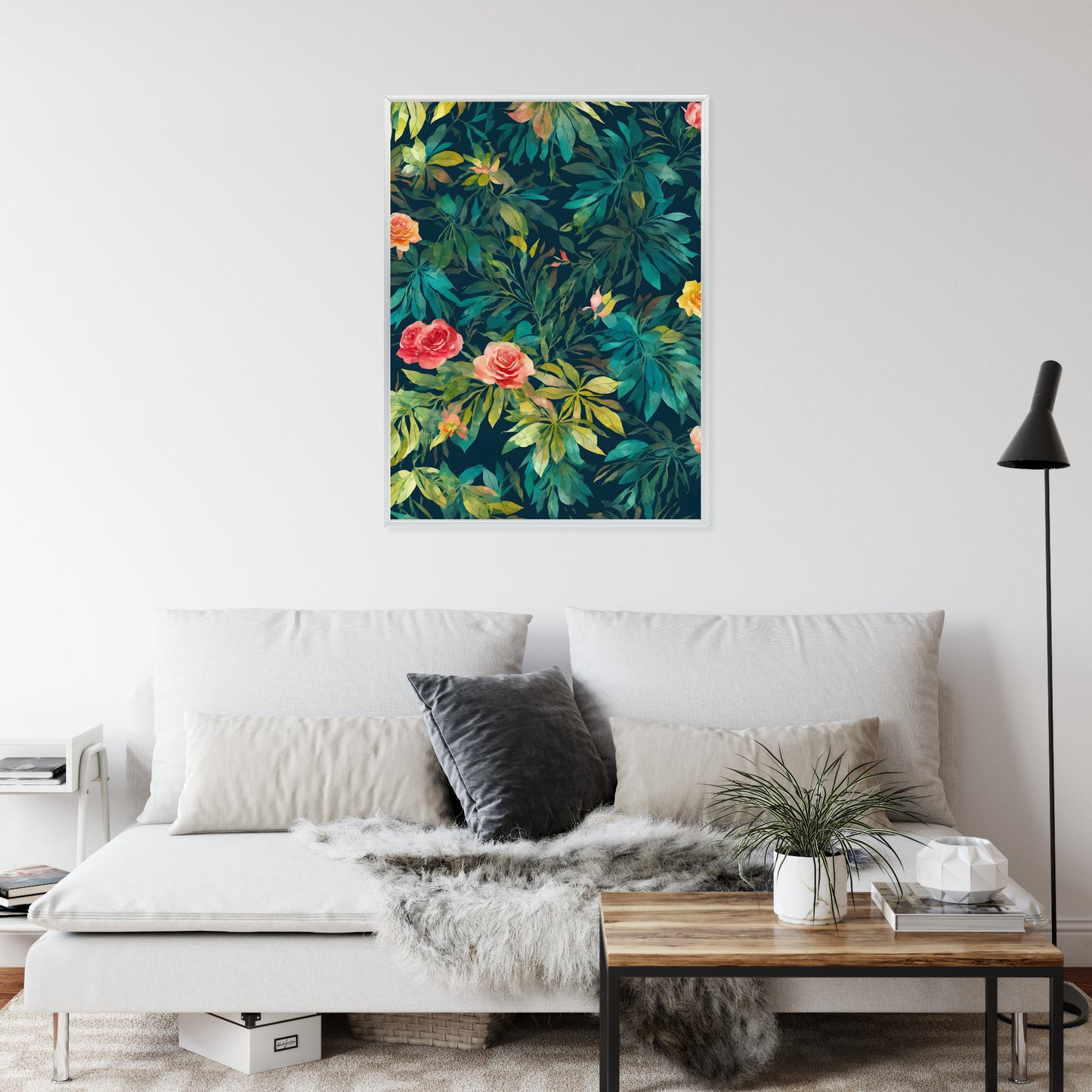 Poster Aquarell Wildrosen Rahmen Holz Mit Passepartout Farbe Natürlich