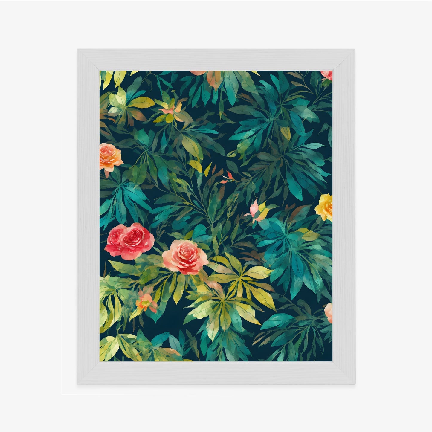 Poster Aquarell Wildrosen Rahmen Holz Mit Passepartout Farbe Natürlich