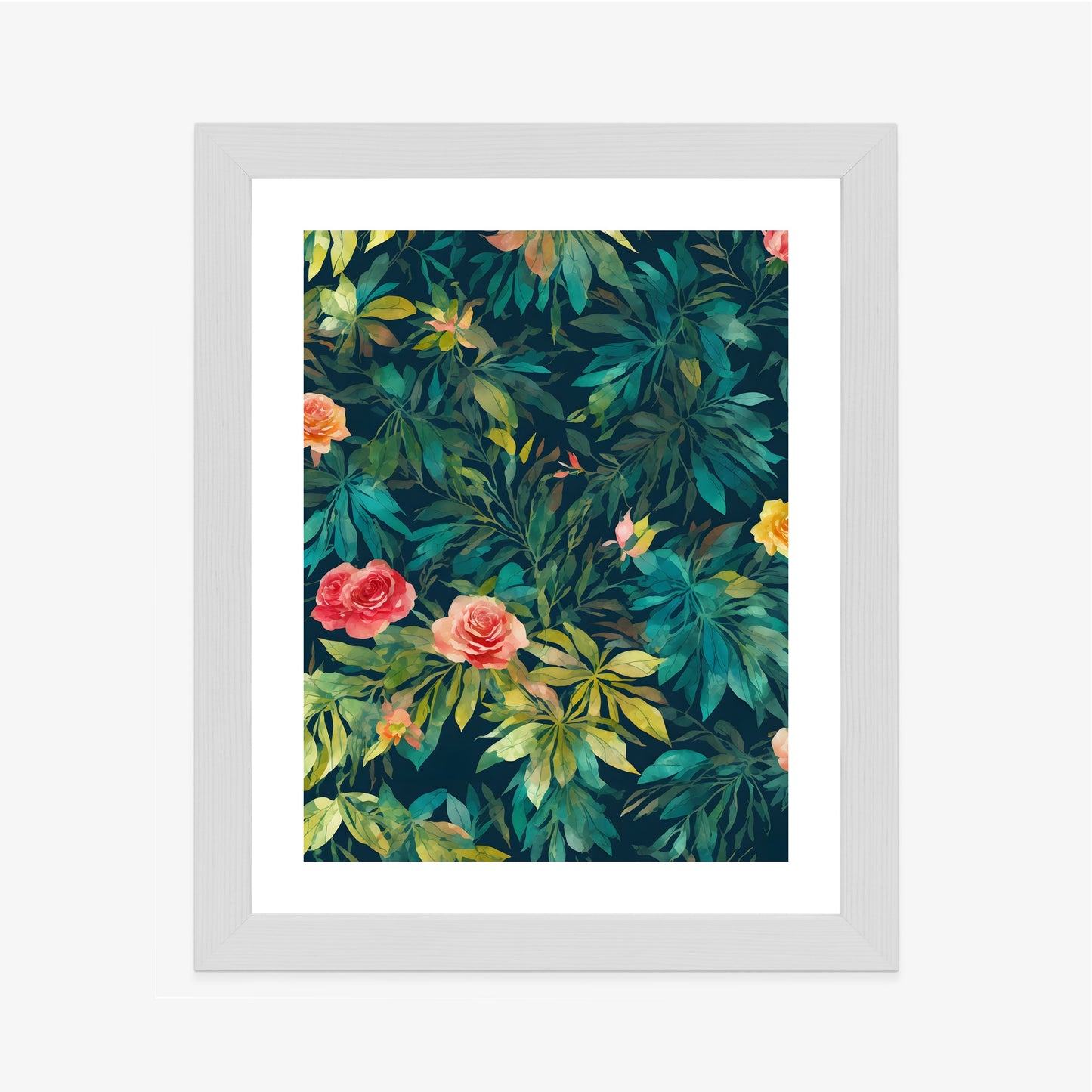 Poster Aquarell Wildrosen Rahmen Holz Mit Passepartout Farbe Natürlich