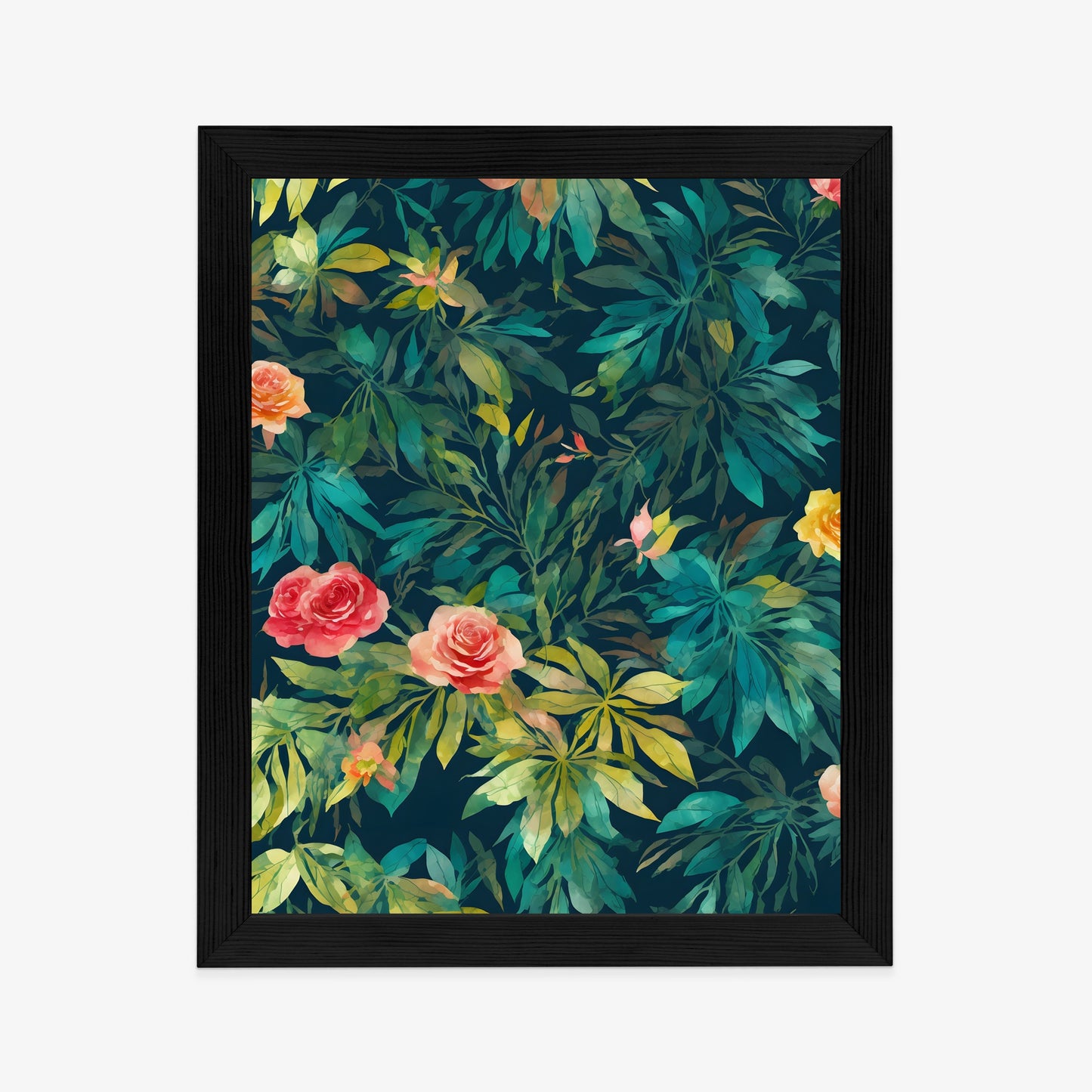 Poster Aquarell Wildrosen Rahmen Holz Mit Passepartout Farbe Natürlich