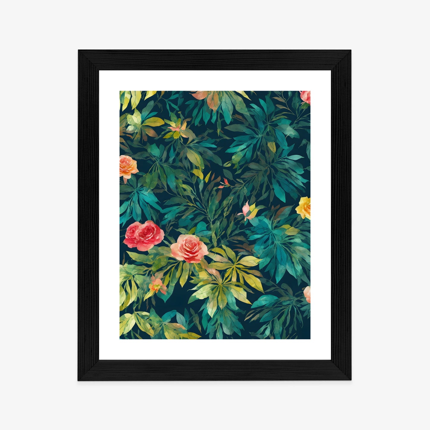 Poster Aquarell Wildrosen Rahmen Holz Mit Passepartout Farbe Natürlich