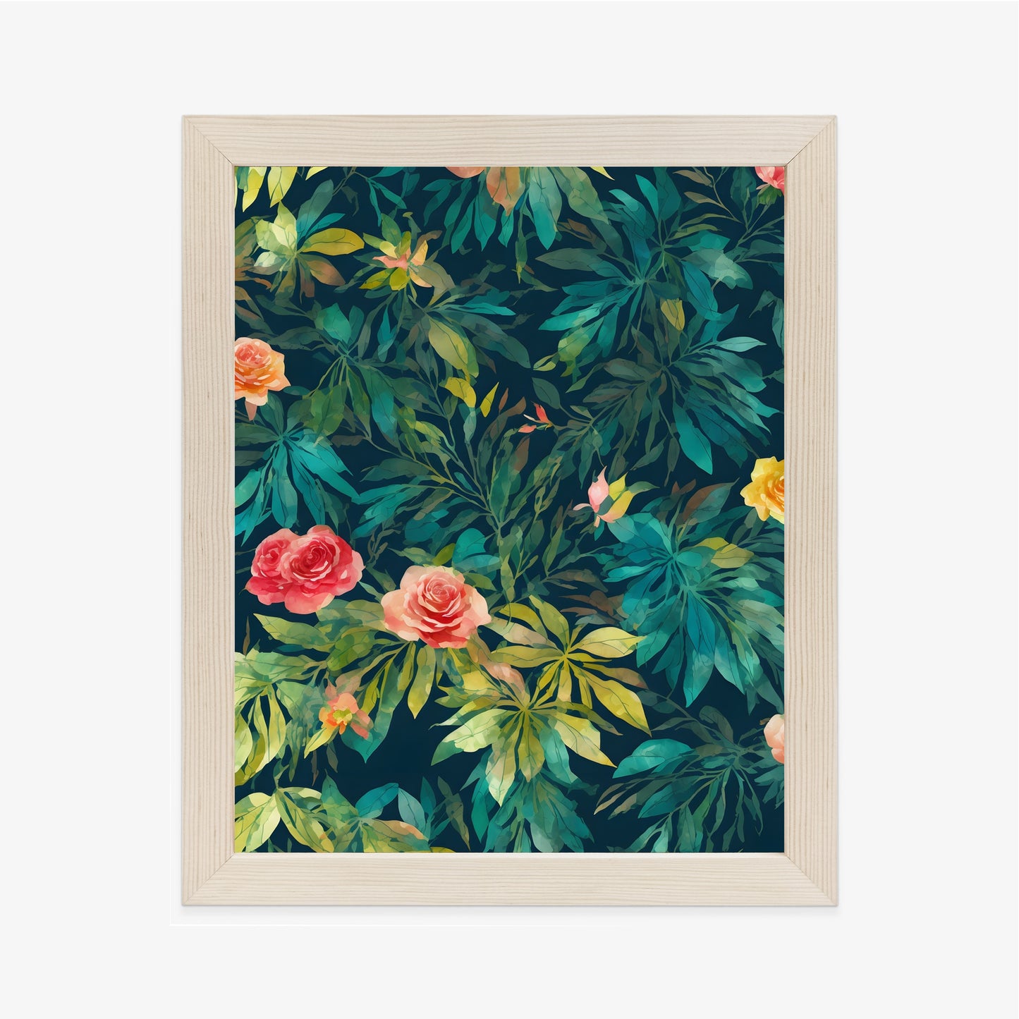 Poster Aquarell Wildrosen Rahmen Holz Mit Passepartout Farbe Natürlich