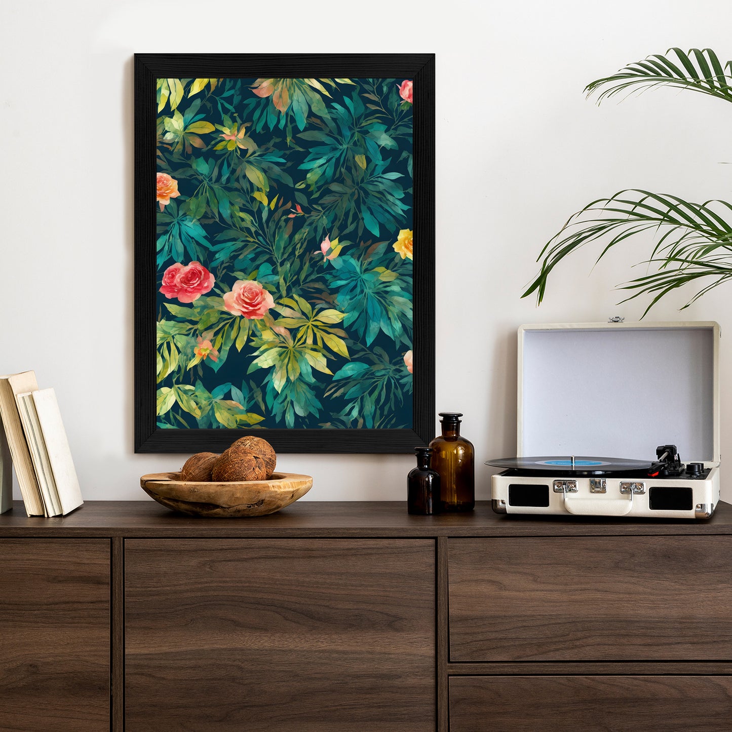Poster Aquarell Wildrosen Rahmen Holz Mit Passepartout Farbe Natürlich