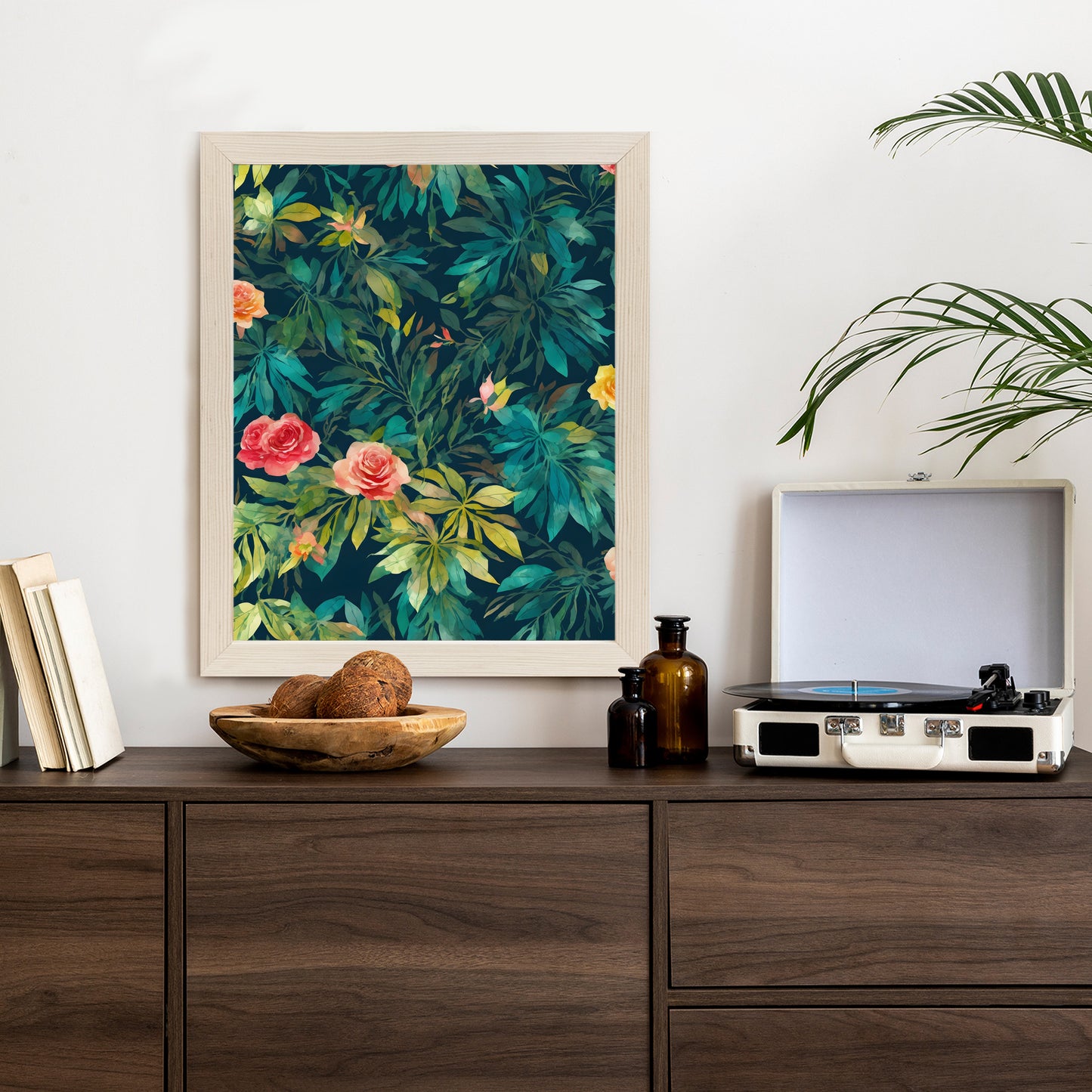 Poster Aquarell Wildrosen Rahmen Holz Mit Passepartout Farbe Natürlich
