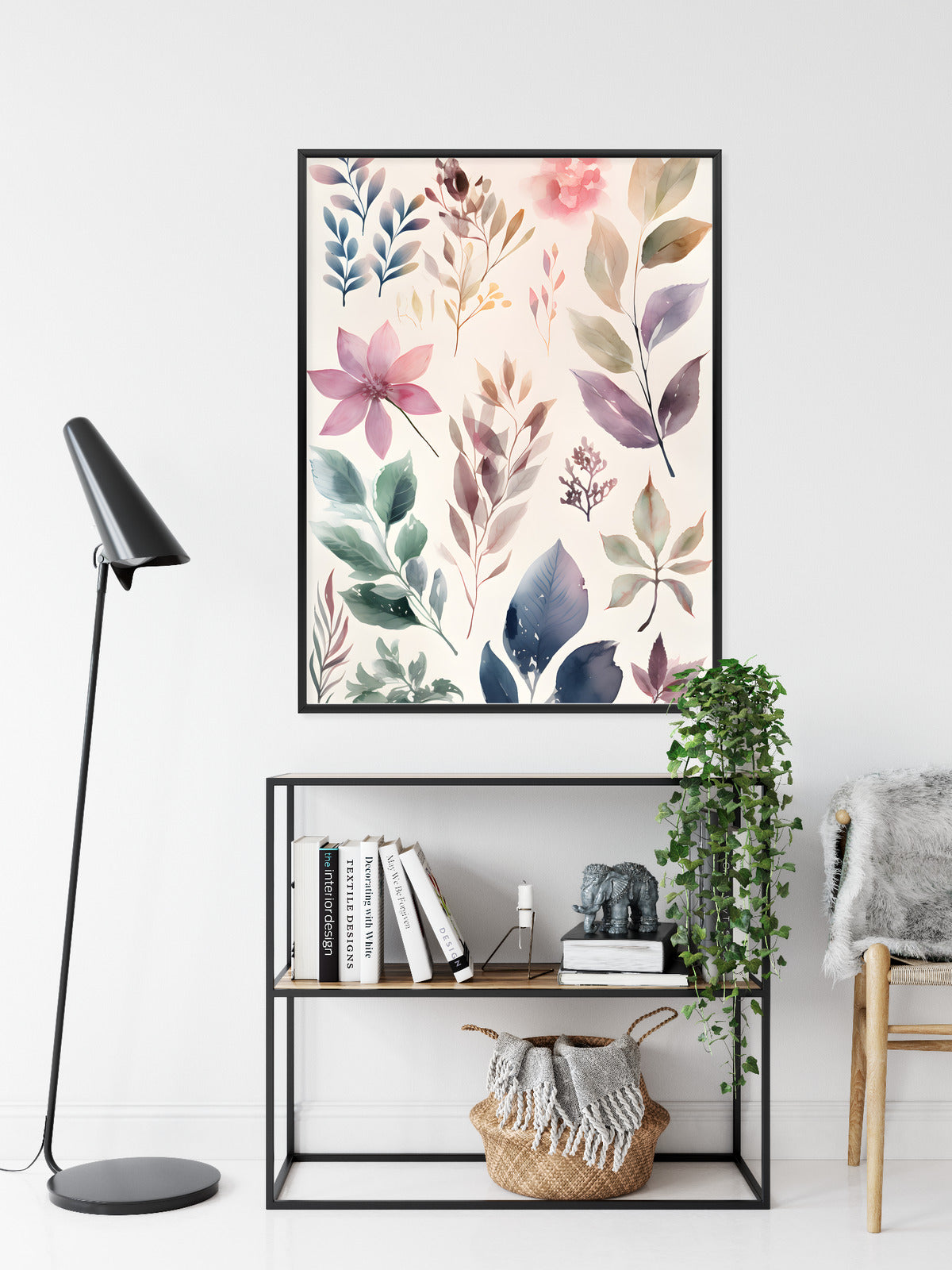 Poster Bunte Blätter Mit Aquarell Bemalt Rahmen Holz Mit Passepartout Farbe Natürlich