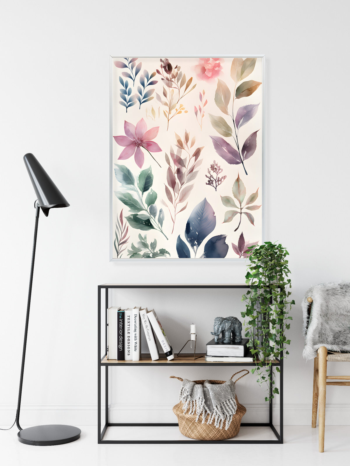 Poster Bunte Blätter Mit Aquarell Bemalt Rahmen Holz Mit Passepartout Farbe Natürlich