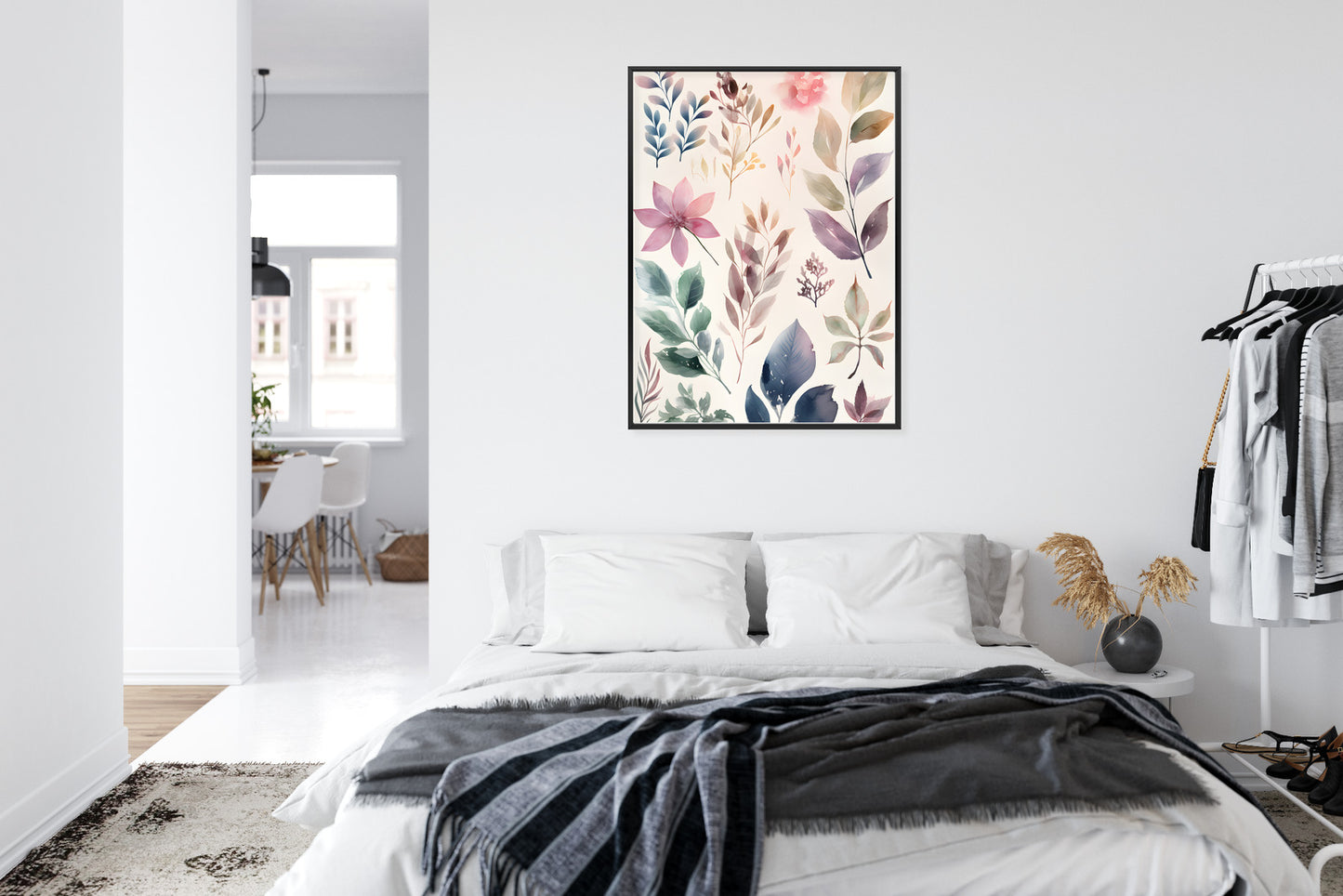 Poster Bunte Blätter Mit Aquarell Bemalt Rahmen Holz Mit Passepartout Farbe Natürlich