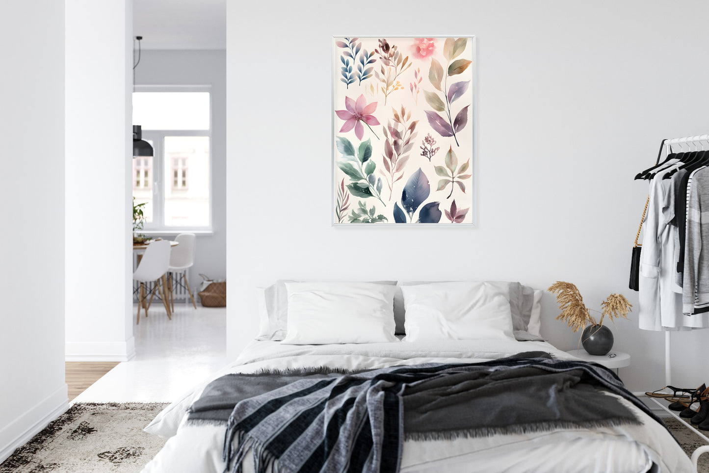 Poster Bunte Blätter Mit Aquarell Bemalt Rahmen Holz Mit Passepartout Farbe Natürlich