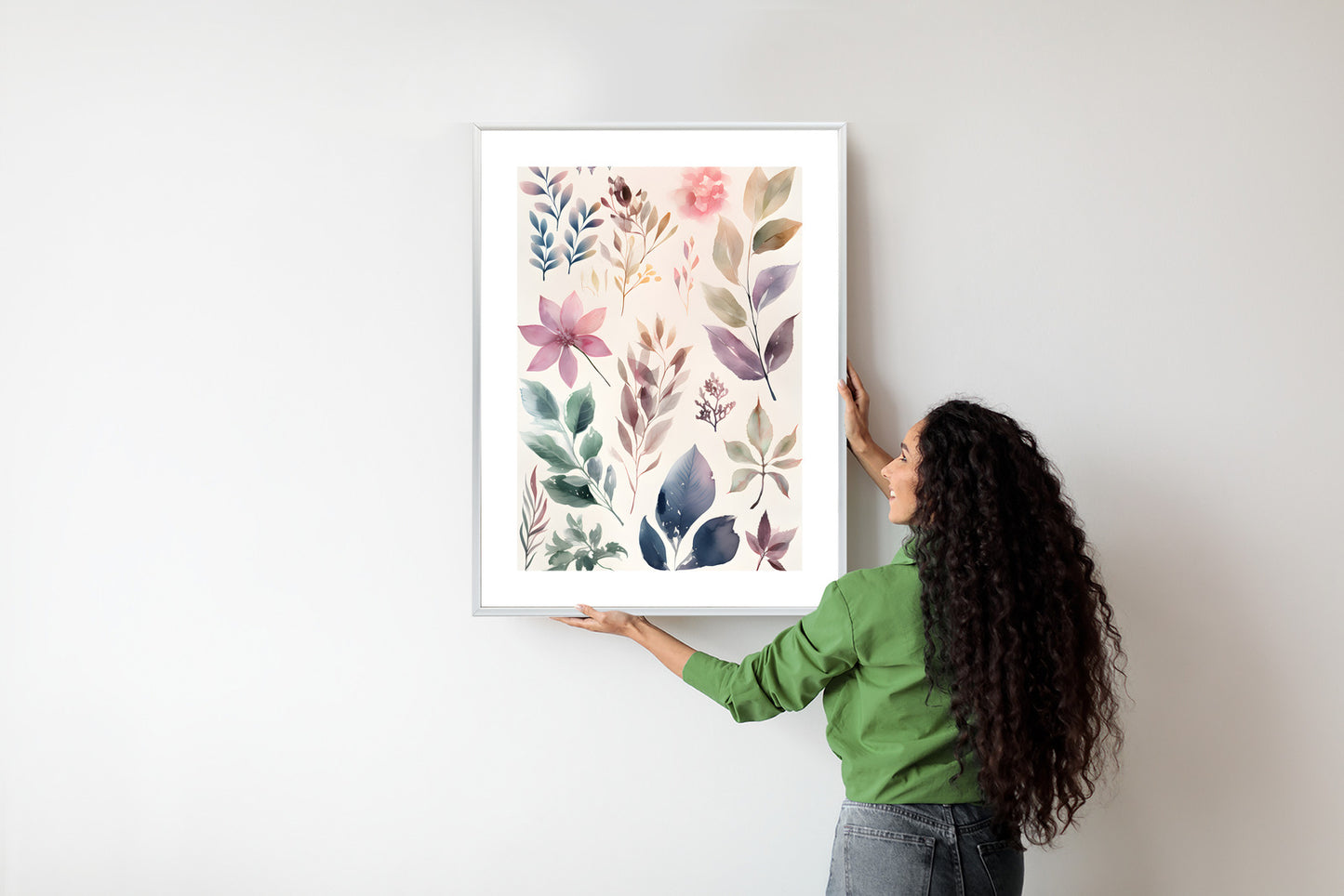 Poster Bunte Blätter Mit Aquarell Bemalt Rahmen Holz Mit Passepartout Farbe Natürlich