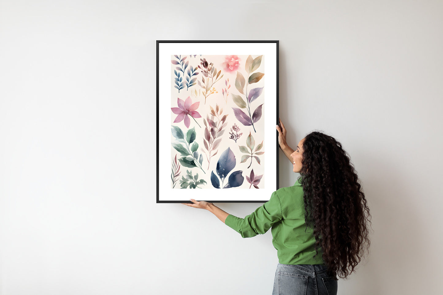 Poster Bunte Blätter Mit Aquarell Bemalt Rahmen Holz Mit Passepartout Farbe Natürlich