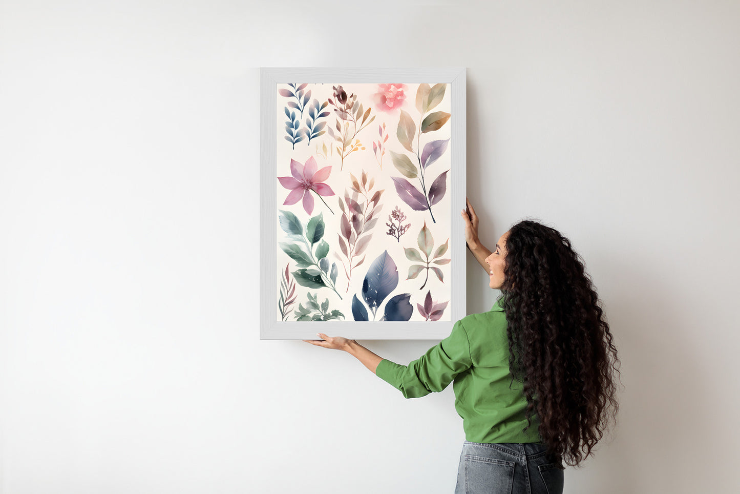 Poster Bunte Blätter Mit Aquarell Bemalt Rahmen Holz Mit Passepartout Farbe Natürlich