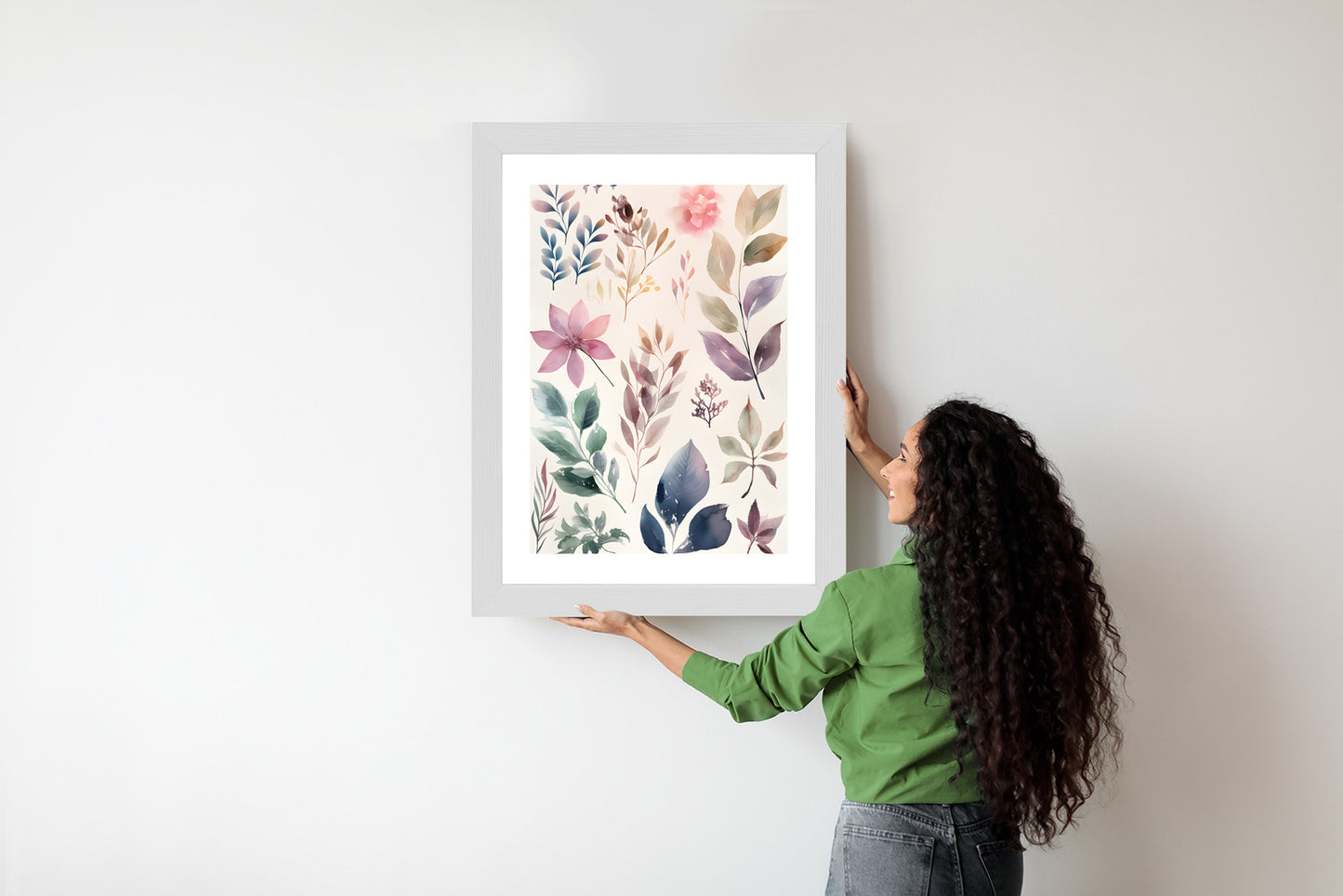 Poster Bunte Blätter Mit Aquarell Bemalt Rahmen Holz Mit Passepartout Farbe Natürlich