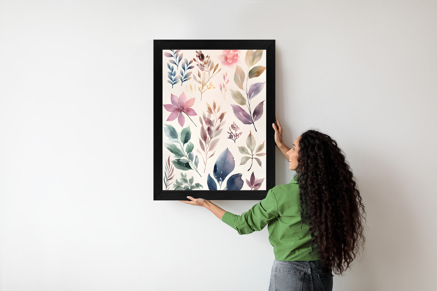Poster Bunte Blätter Mit Aquarell Bemalt Rahmen Holz Mit Passepartout Farbe Natürlich